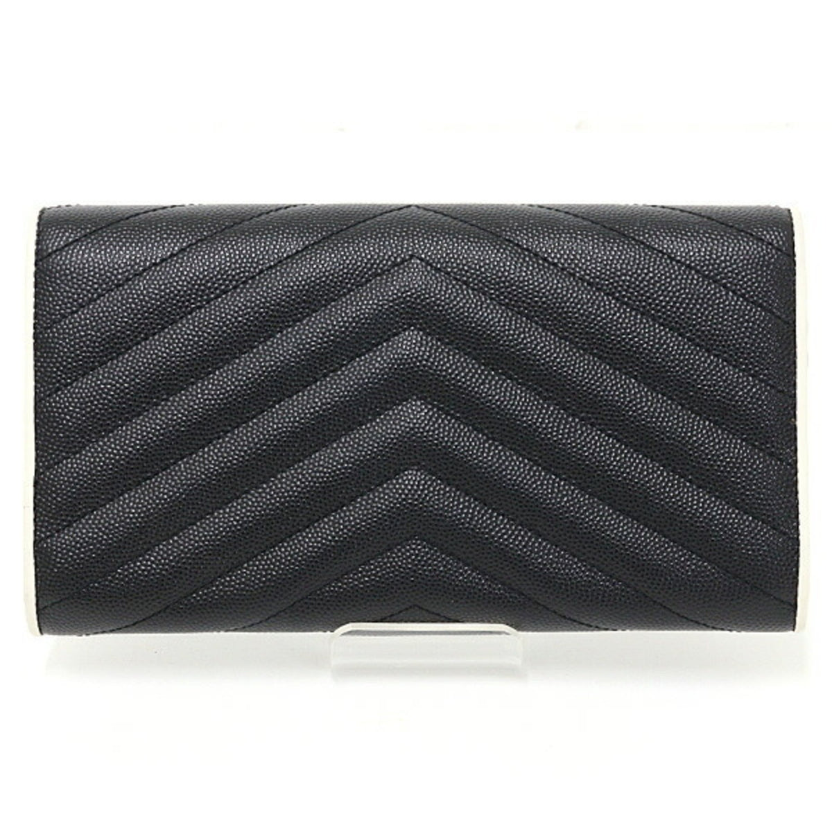 Saint Laurent Black White Leather Long Wallet (Bi-Fold) (Pre-Owned)
