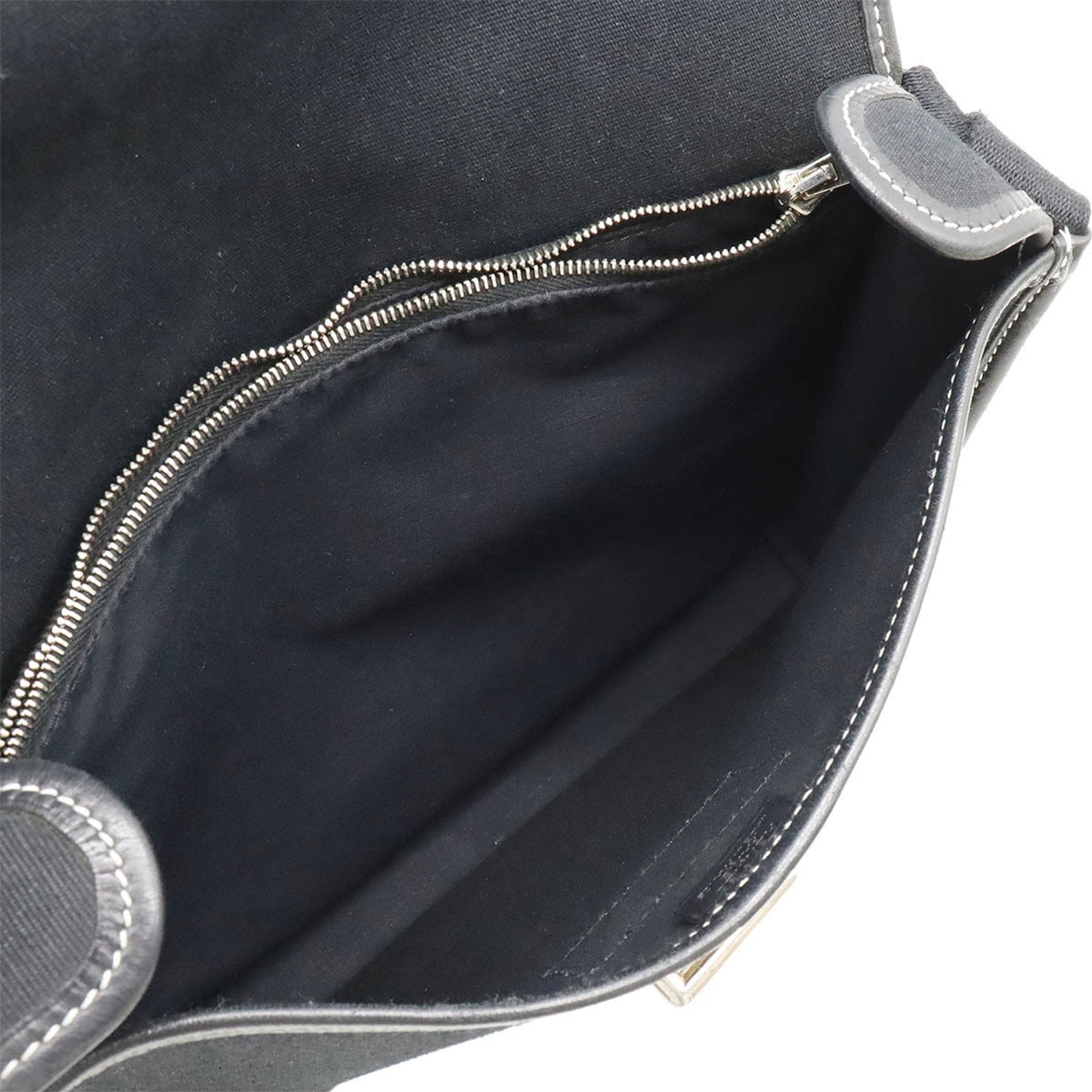 Hermes Buenaventura Black Toile Officier Leather Shoulder Bag (Pre-Owned)