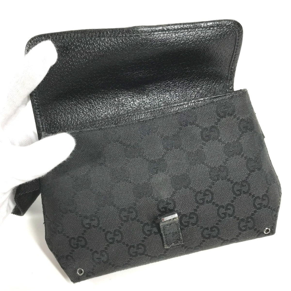 Gucci Black Gg Canvas Leather Fanny Pack (Pre-Owned)