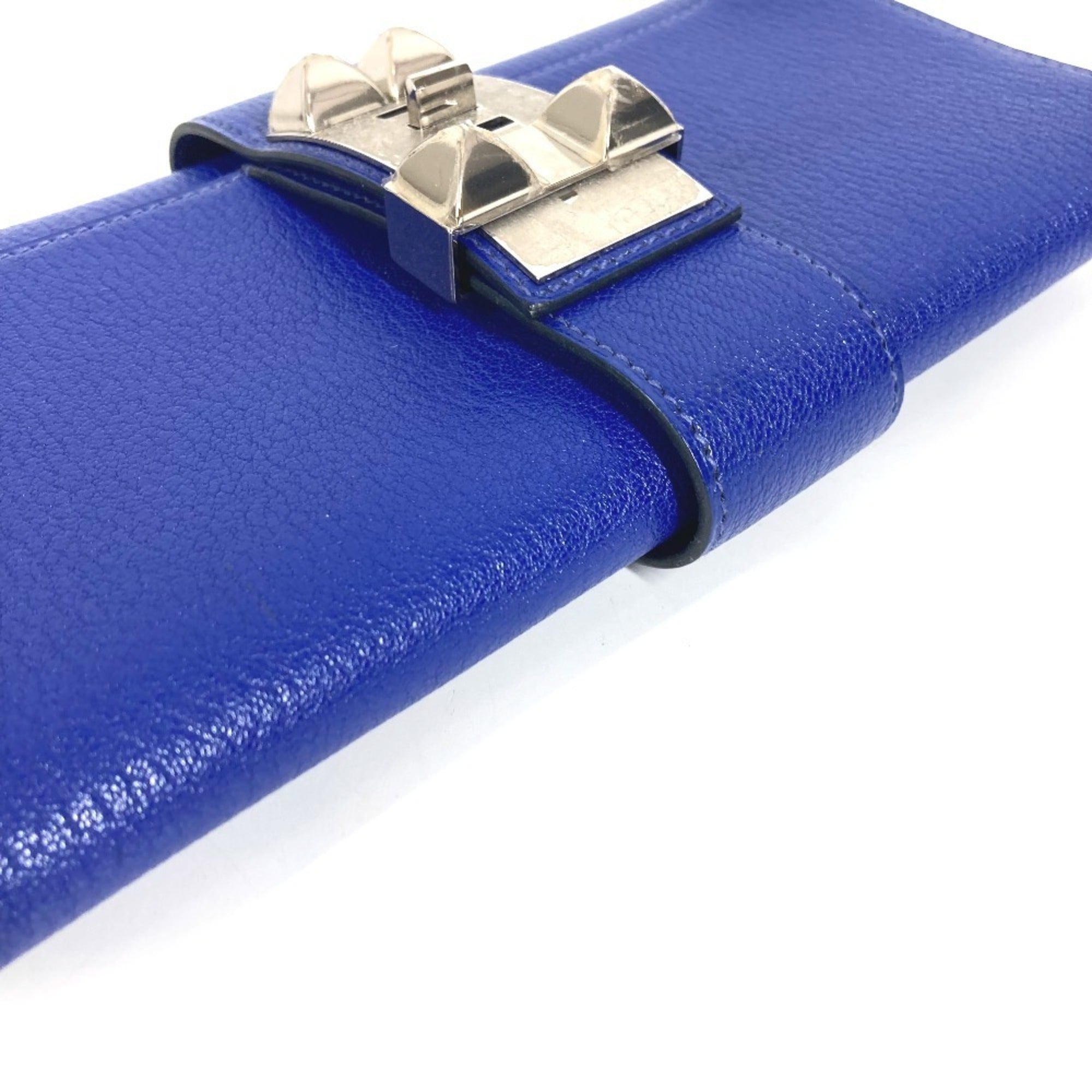 Hermes Blue Leather Clutch Bag Handbag Pouch (Pre-Owned)