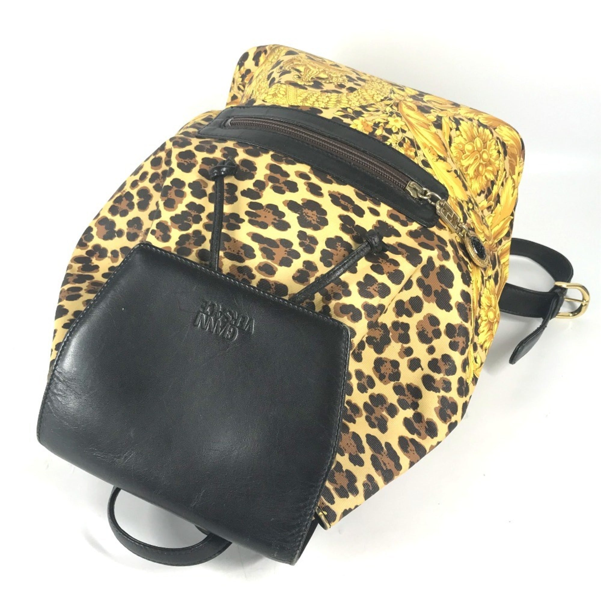 Versace Black Yellow Leather Pvc Backpack (Pre-Owned)