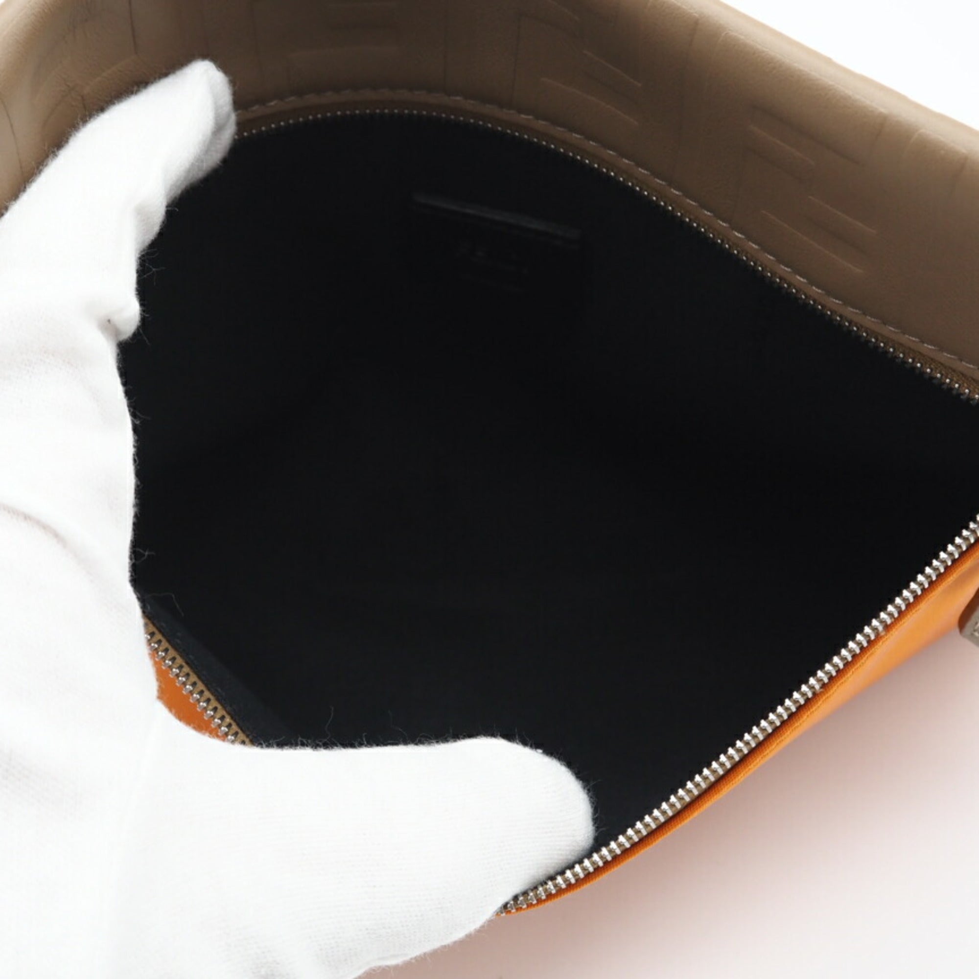 Fendi Brown Orange Nylon Leather Clutch Bag Pouch (Pre-Owned)