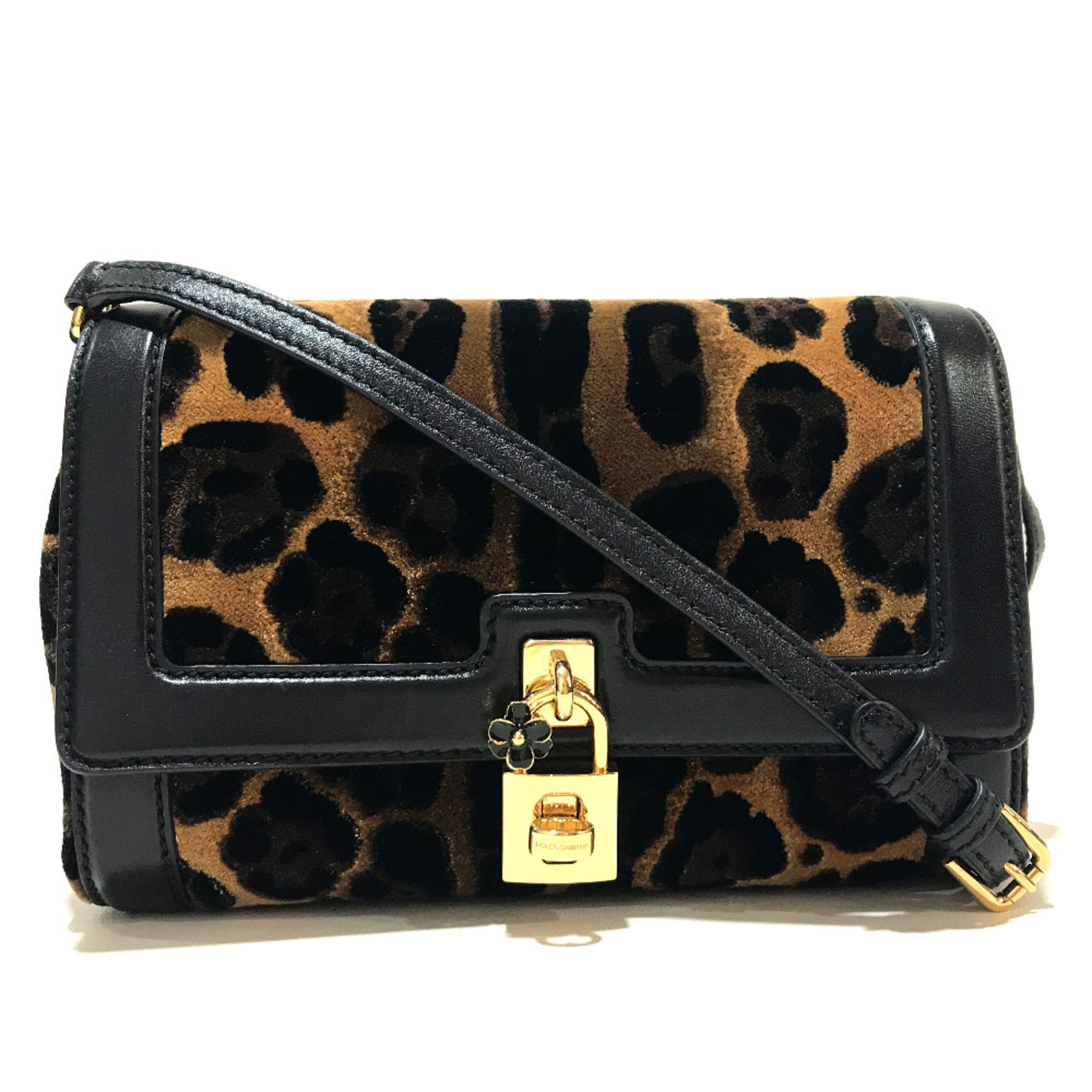 Dolce & Gabbana Black Brown Velvet Leather Shoulder Bag (Pre-Owned)