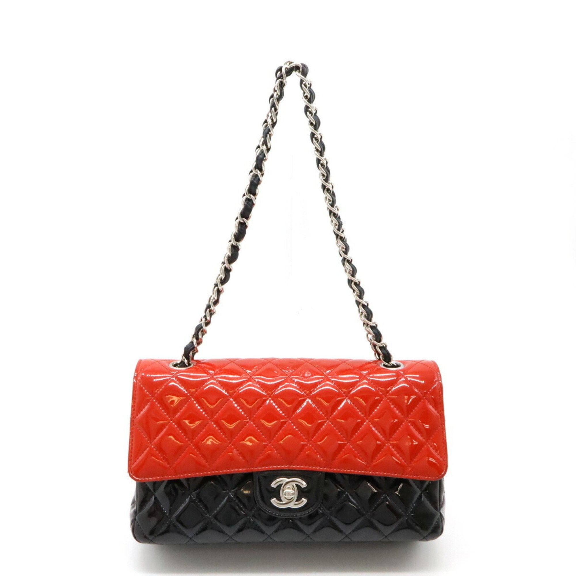 Chanel Black Red Color Patent Leather Shoulder Bag (Pre-Owned)