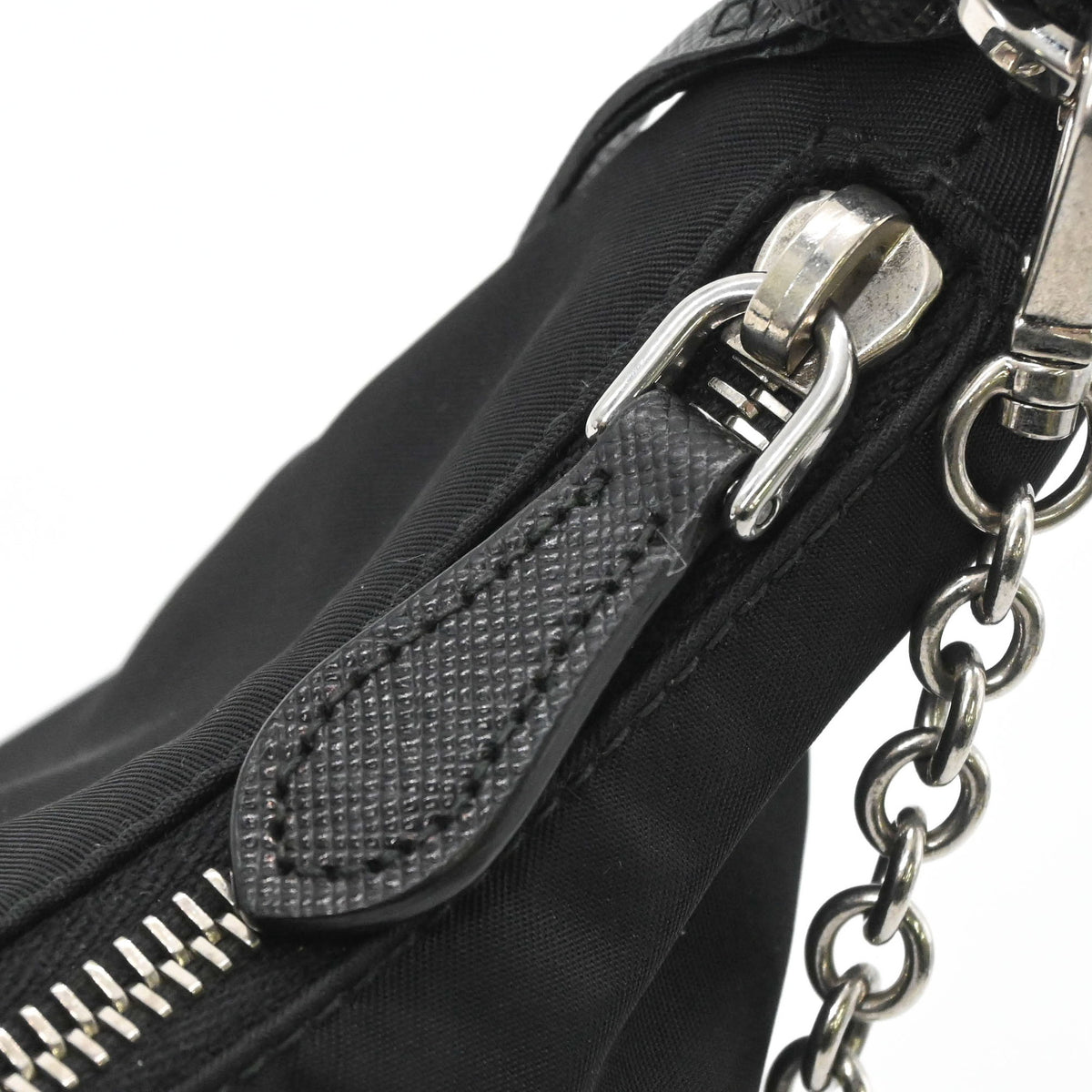 Prada Black Nylon Leather Handbag Pouch Shoulder Bag (Pre-Owned)