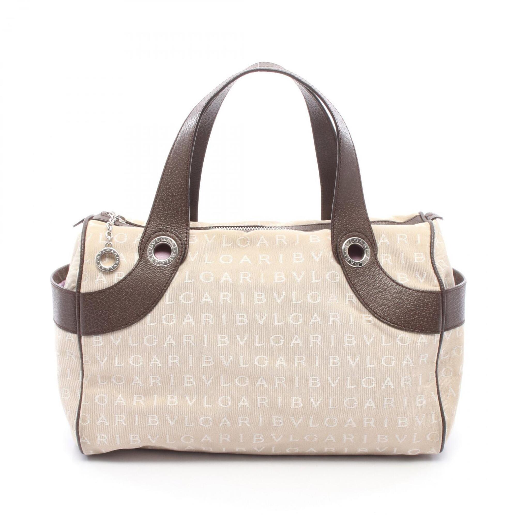 Bvlgari Beige Brown Canvas Leather Handbag (Pre-Owned)