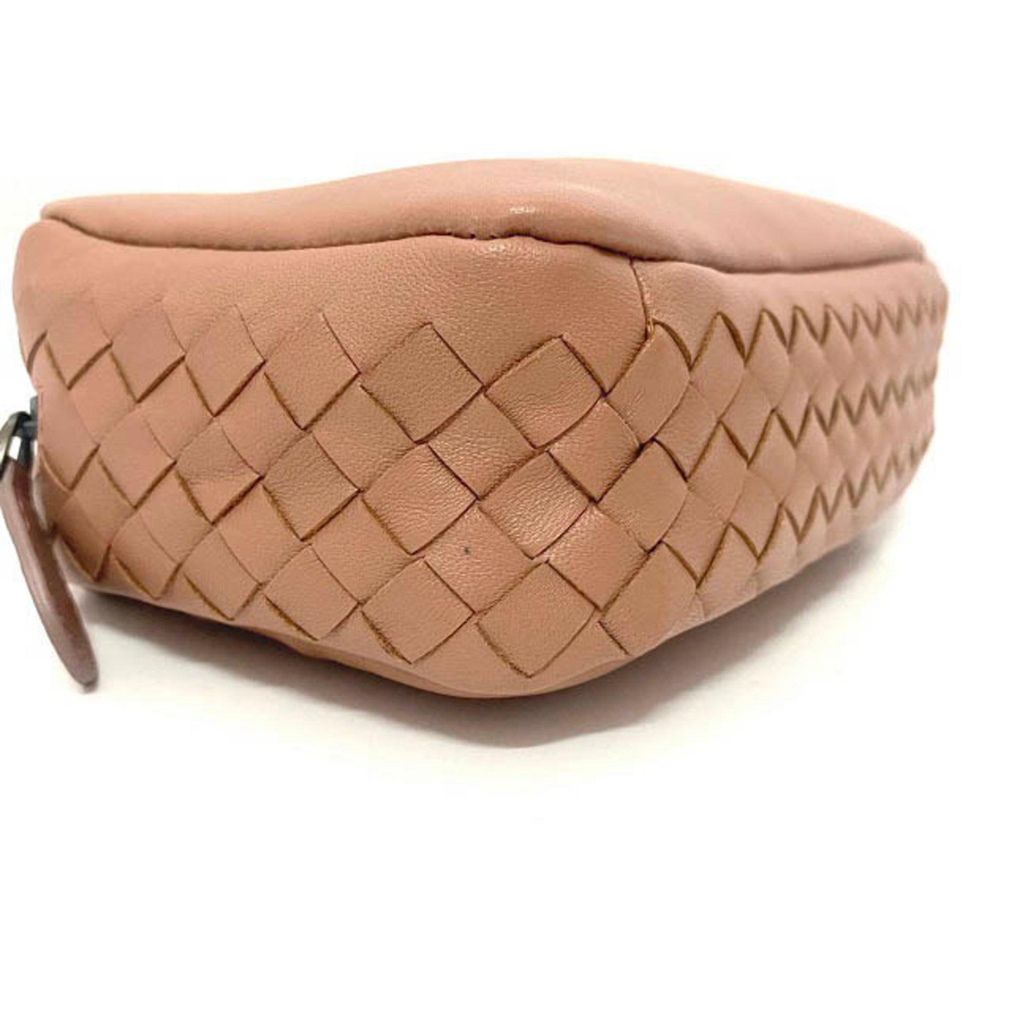 Bottega Veneta Intrecciato Pink Beige Leather Pouch (Pre-Owned)