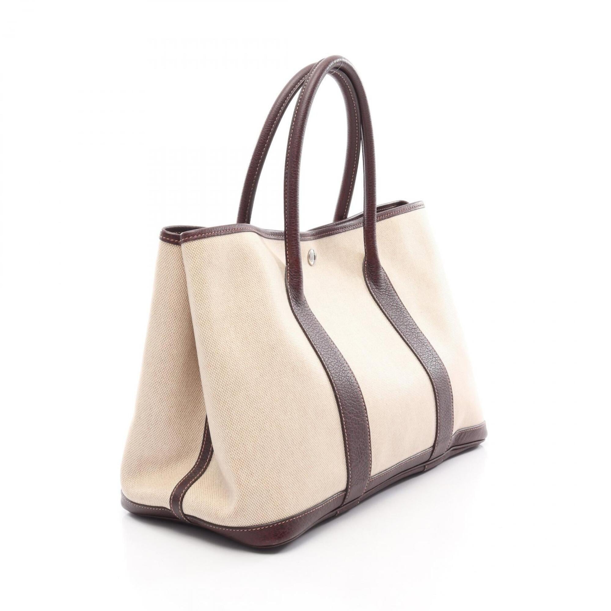 Hermes Beige Brown Ecru Toile H Buffalo Leather Handbag Tote Bag (Pre-Owned)