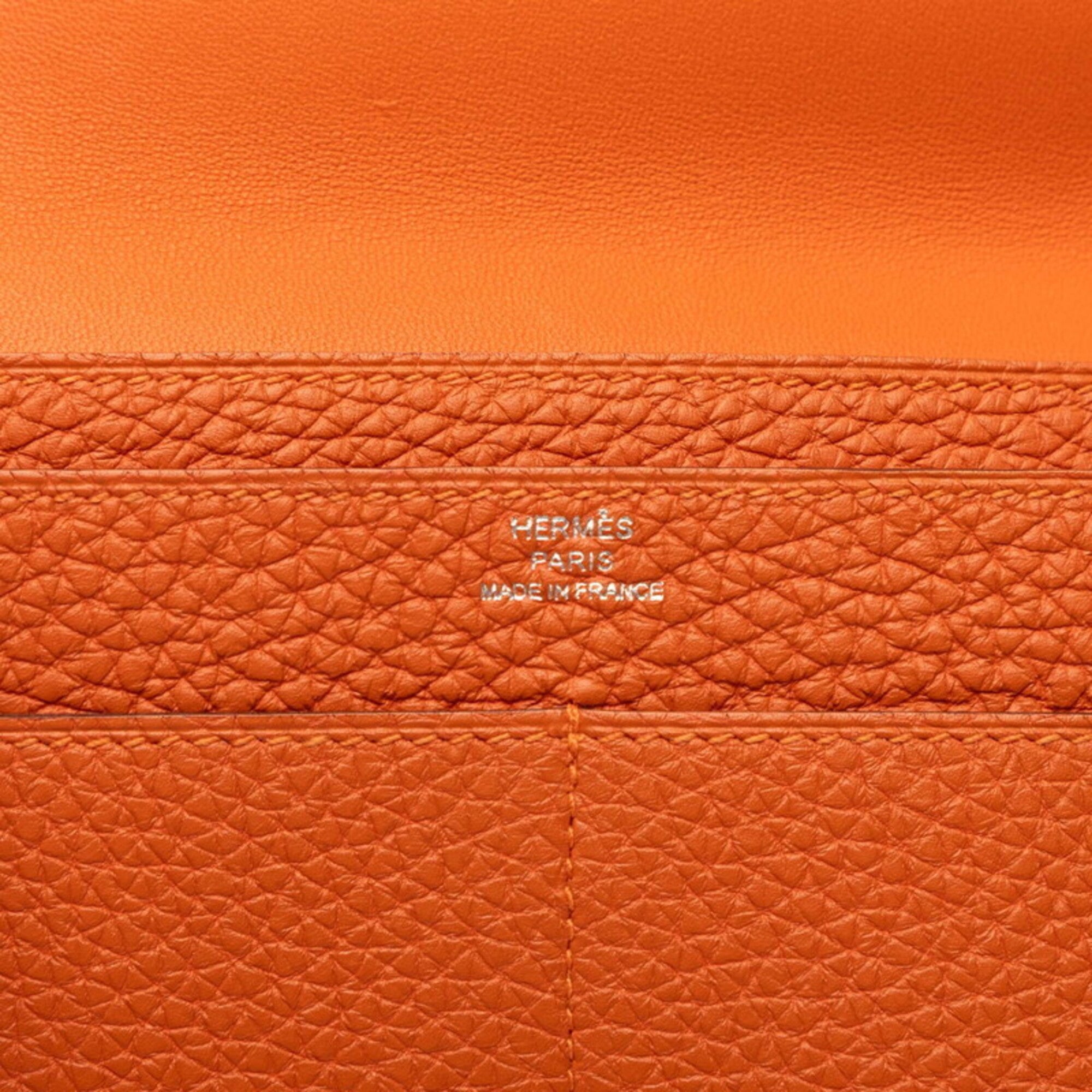 Hermes Dogon Duo Orange Taurillon Clemence Leather Long Wallet (Bi-Fold) (Pre-Owned)