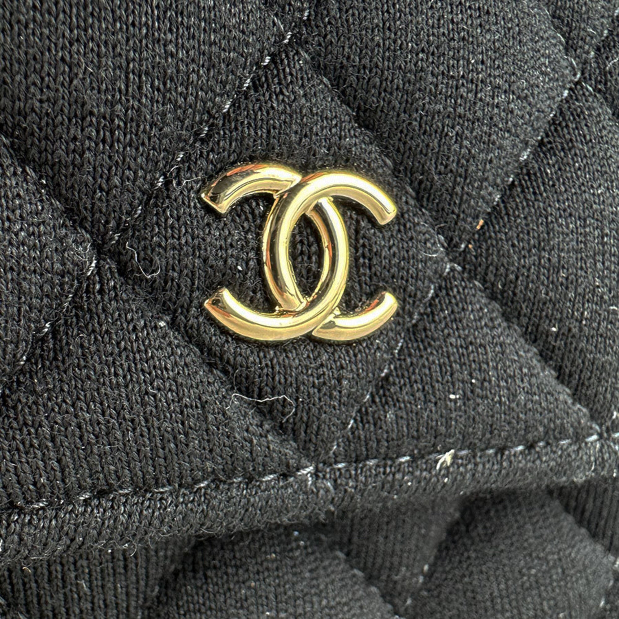Chanel Black Cotton Leather Shoulder Bag (Pre-Owned)