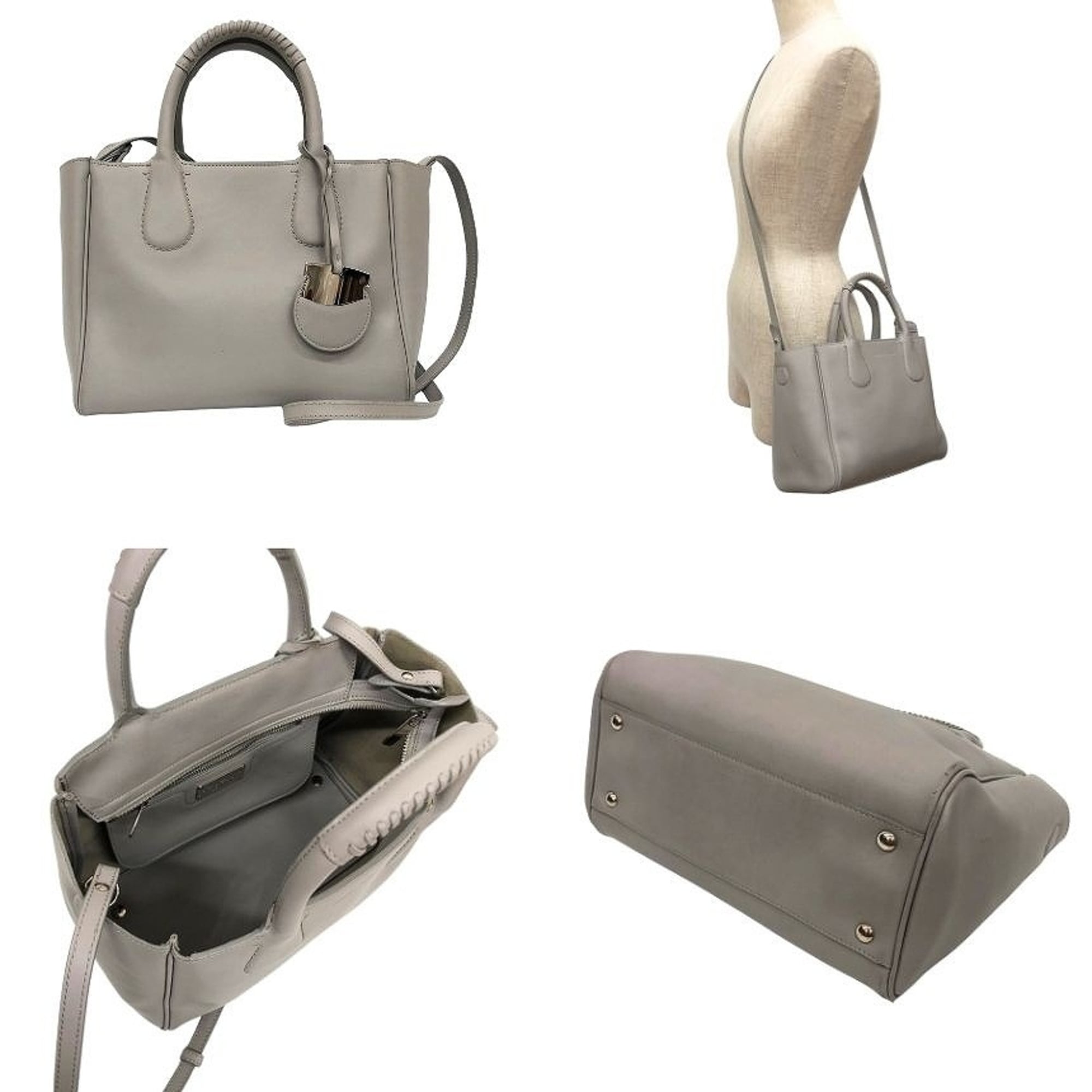 Salvatore Ferragamo Gray Leather Shoulder Bag Tote Bag (Pre-Owned)