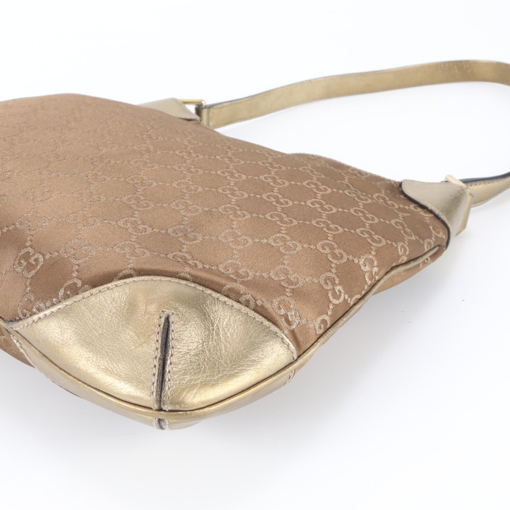 Gucci Brown Gold Leather Canvas Handbag Shoulder Bag Tote Bag (Pre-Owned)