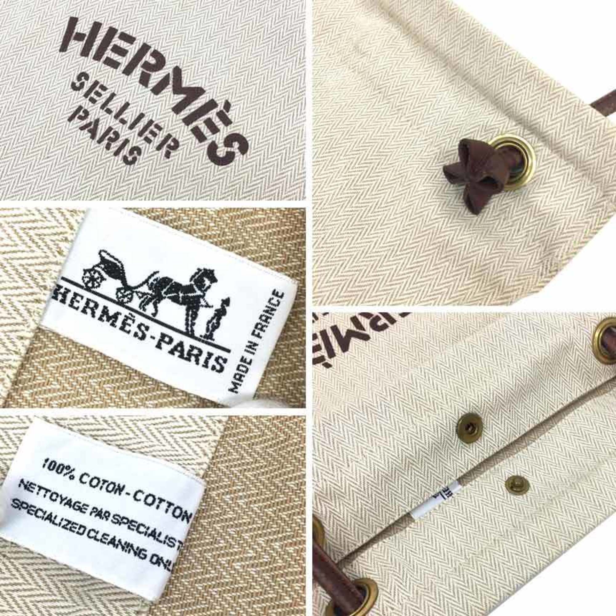 Hermes Dark Brown Natural Cotton Shoulder Bag (Pre-Owned)