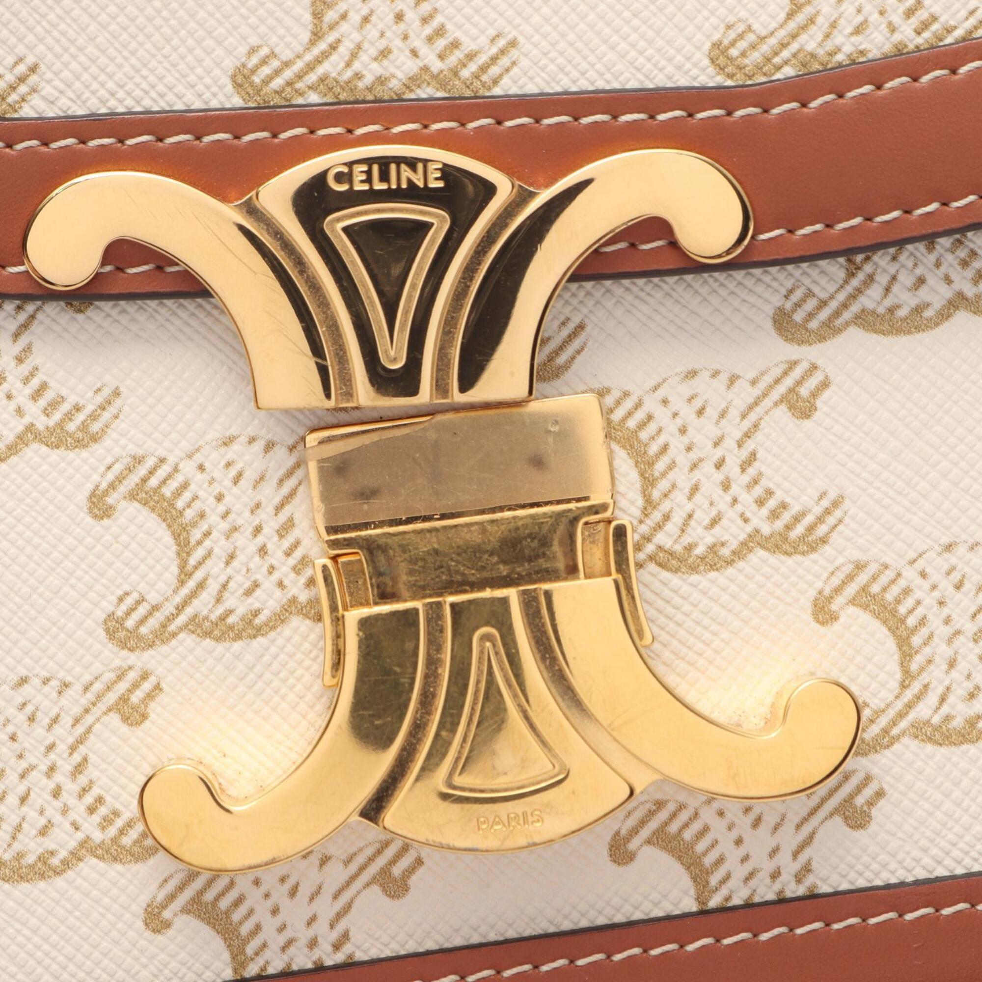 Celine Beige Brown White Pvc Coated Canvas Leather Shoulder Bag (Pre-Owned)