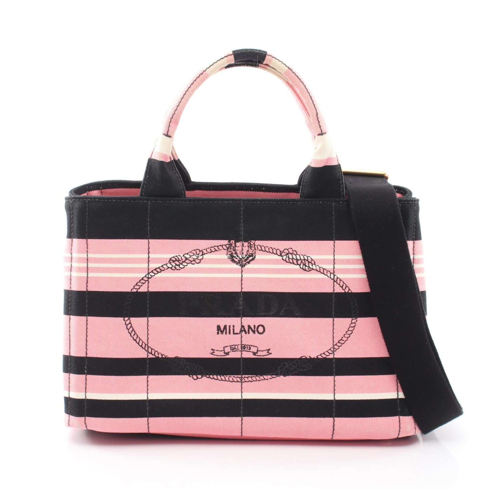 Prada Black Pink Canvas Handbag Tote Bag (Pre-Owned)