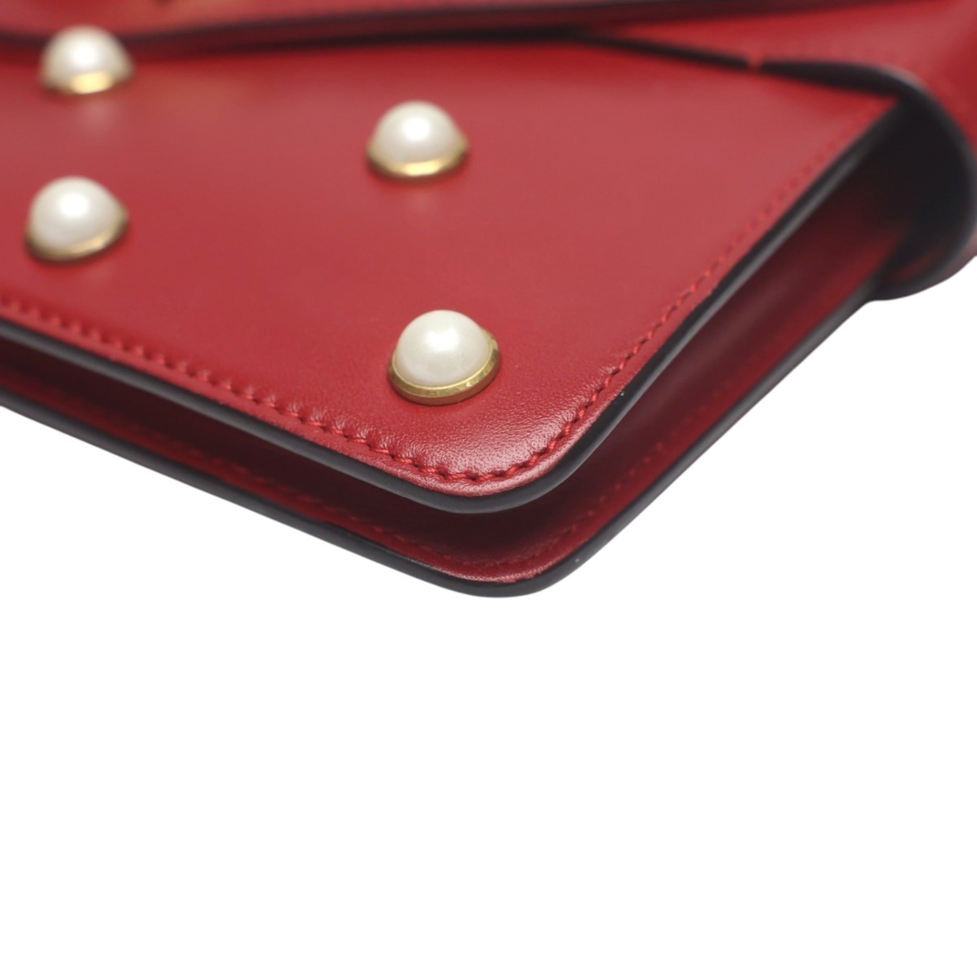 Gucci Red Color Leather Handbag Shoulder Bag (Pre-Owned)