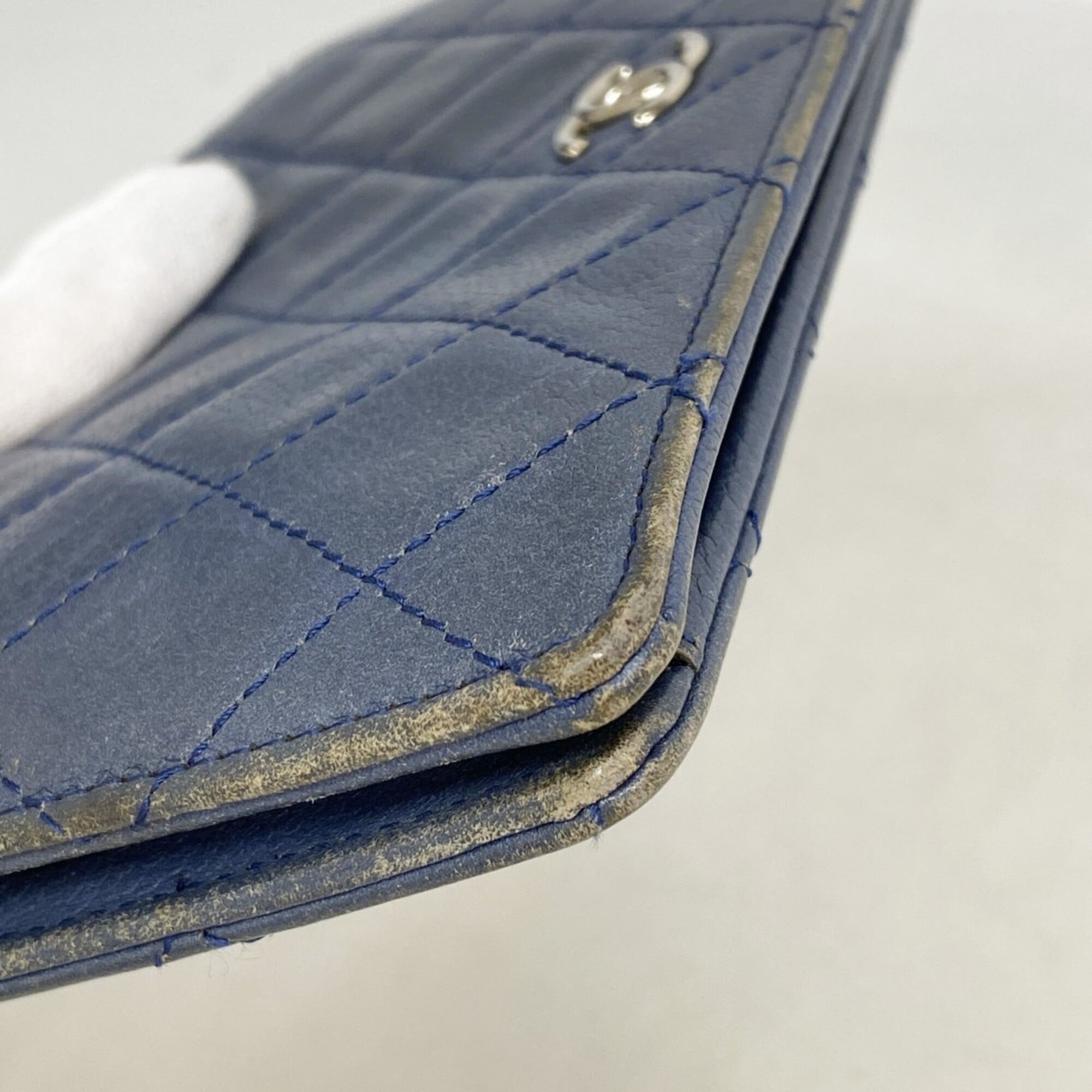 Chanel Blue Grained Calfskin Long Wallet (Bi-Fold) (Pre-Owned)