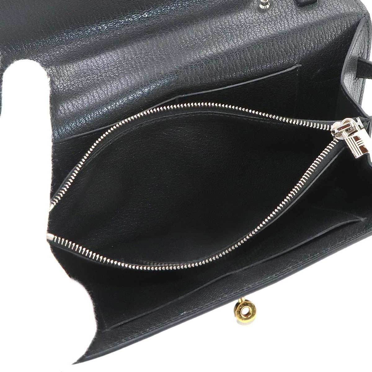 Hermes Kelly Black Chevre Leather Chain/Shoulder Wallet (Pre-Owned)