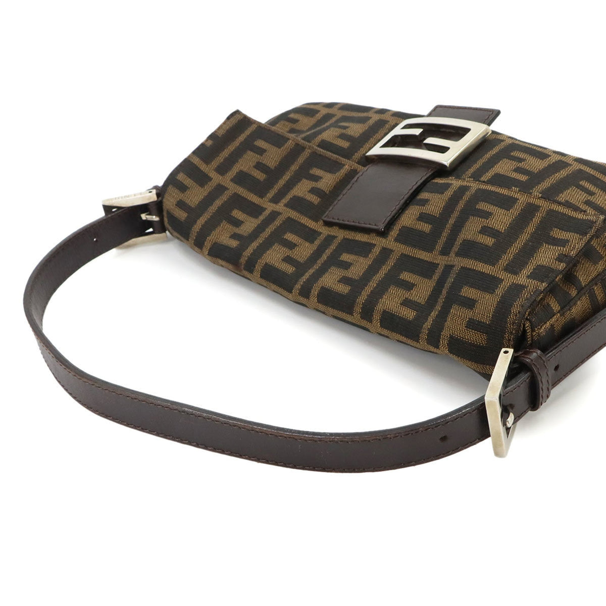 Fendi Zucca Brown Canvas Leather Baguette Bag Handbag Shoulder Bag (Pre-Owned)