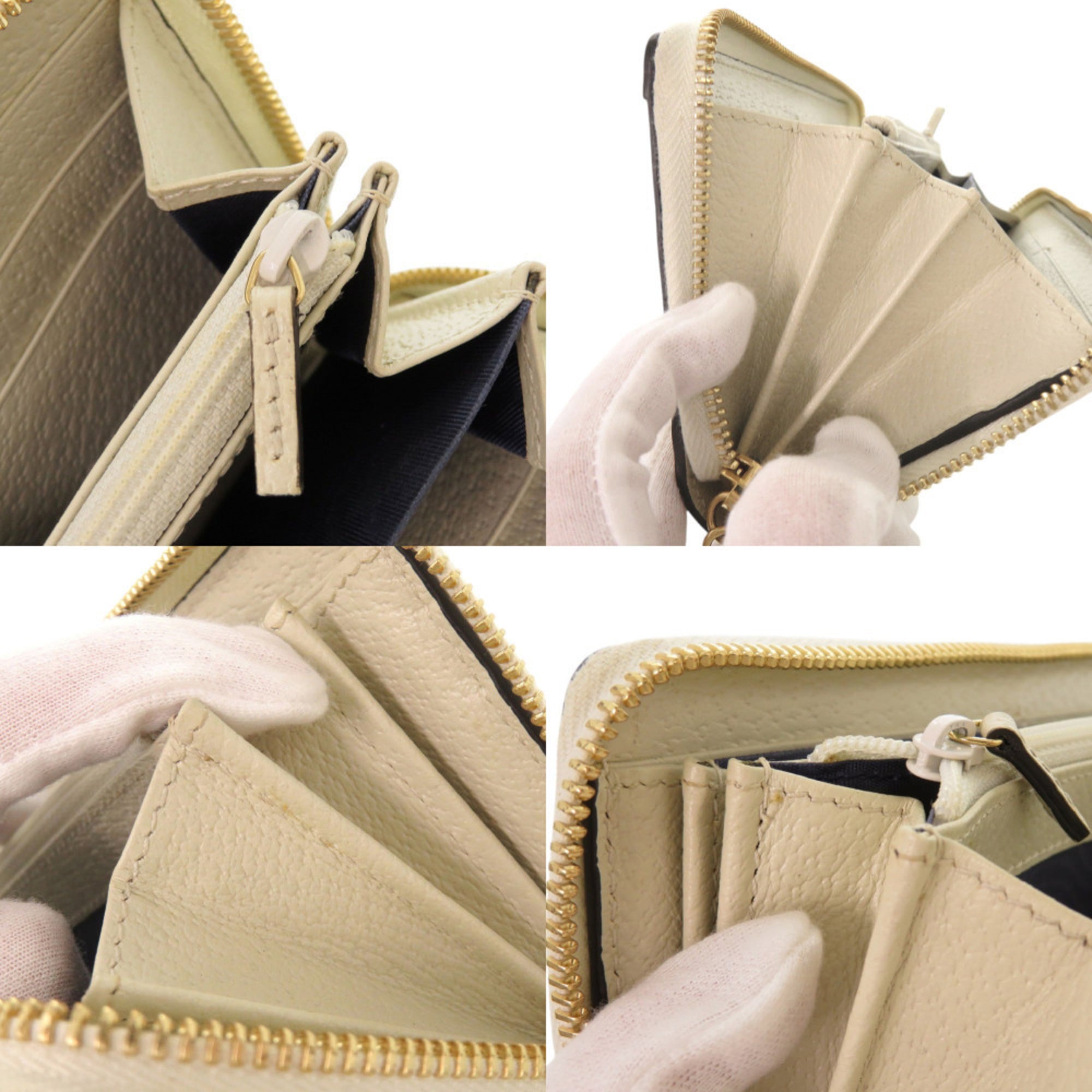 Gucci Gg Supreme Beige White Gg Supreme Leather Long Wallet (Bi-Fold) (Pre-Owned)