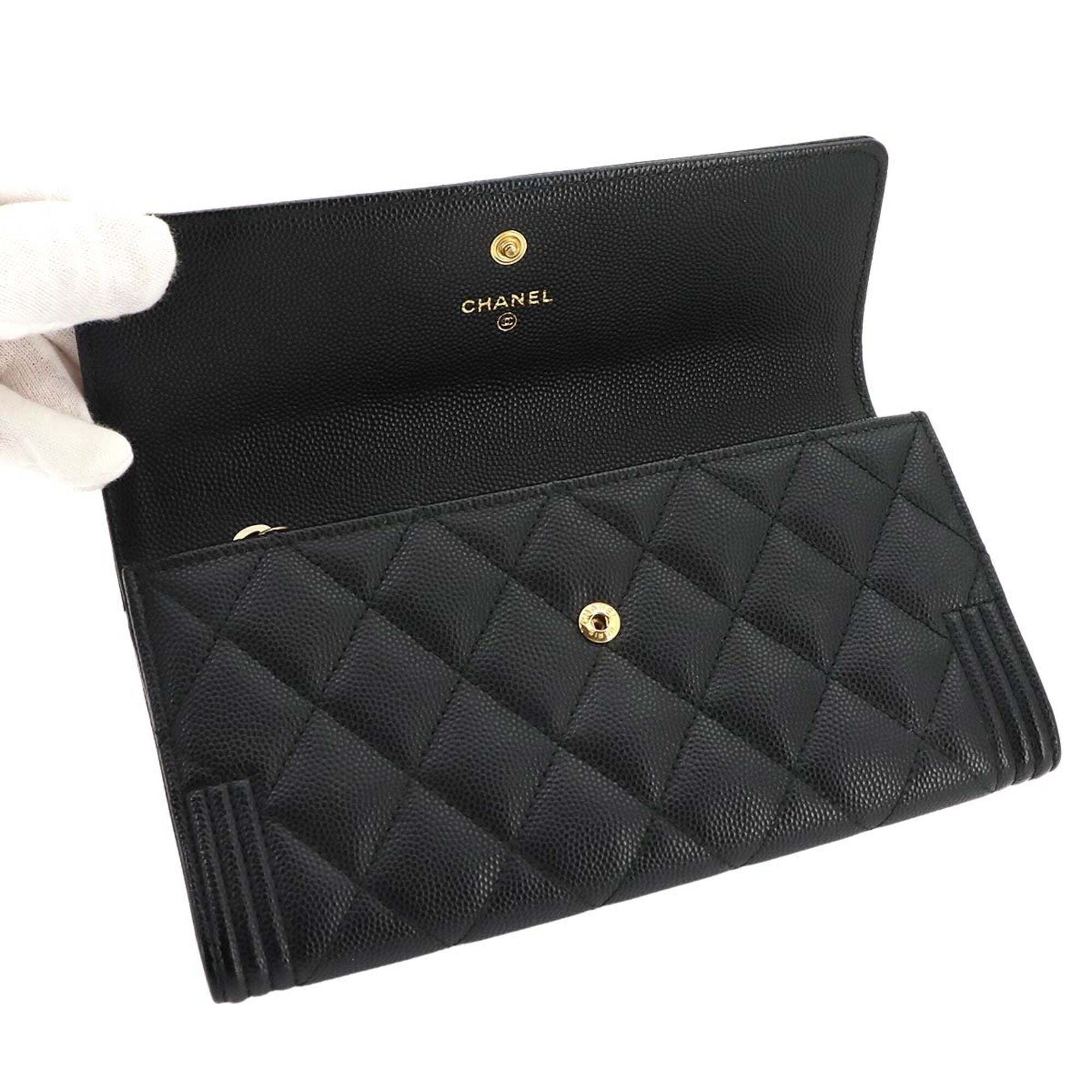 Chanel Black Grained Calfskin Long Wallet (Bi-Fold) (Pre-Owned)