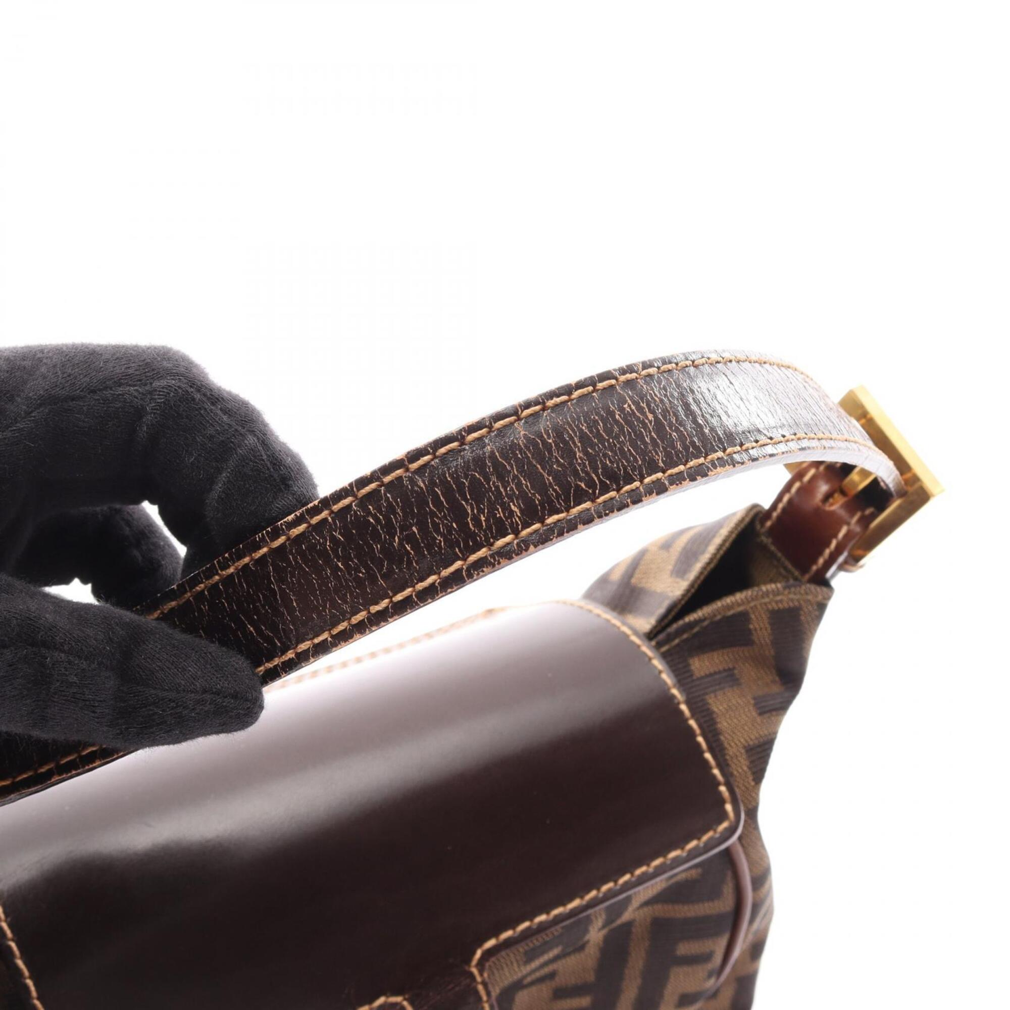 Fendi Zucca Brown Canvas Leather Handbag (Pre-Owned)