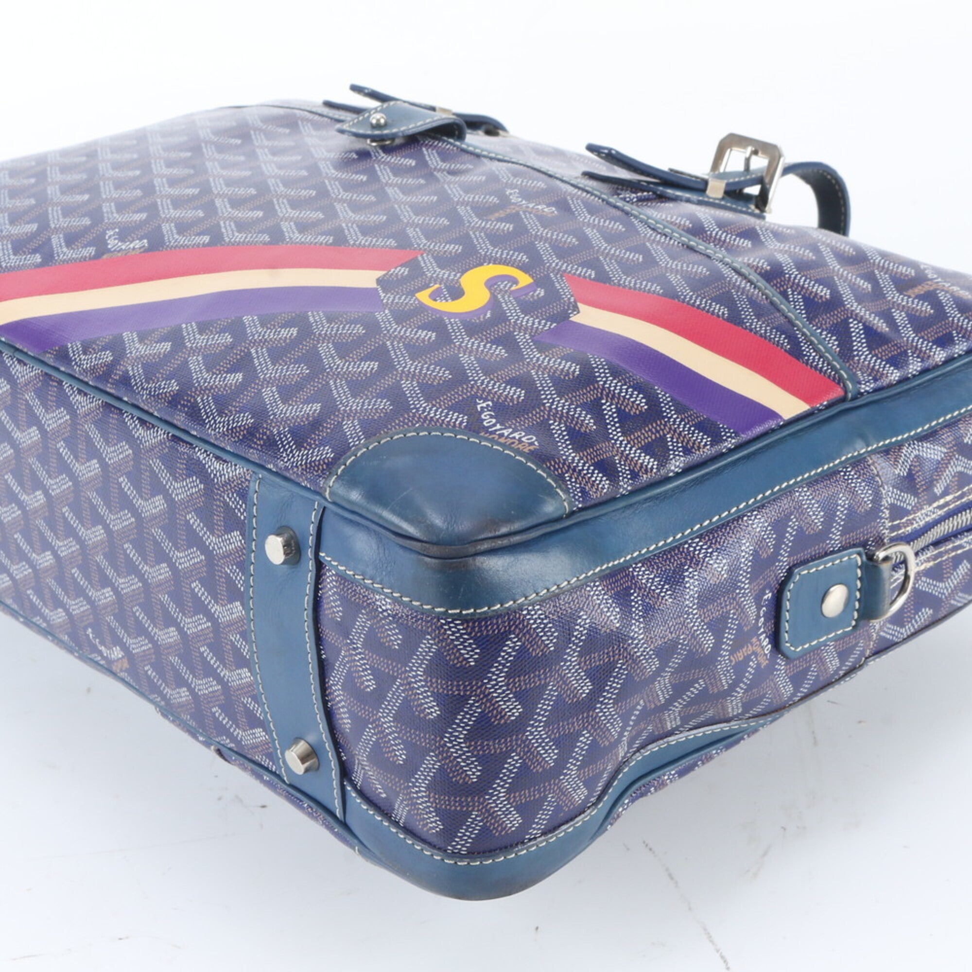 Goyard Navy Purple Leather Coated Canvas Briefcase Tote Bag (Pre-Owned)