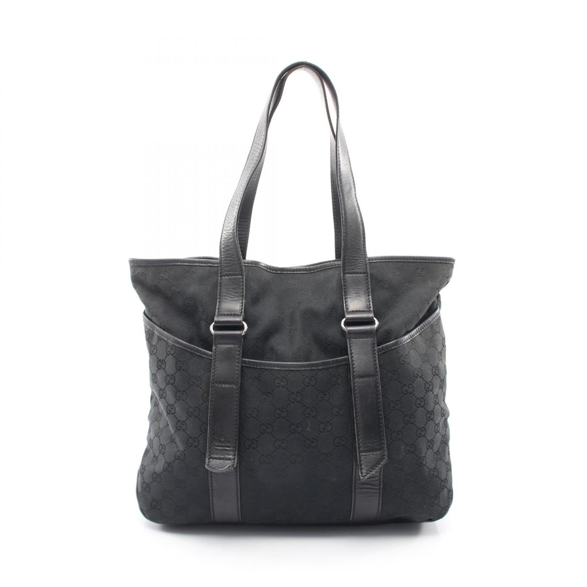 Gucci Black Canvas Leather Handbag Tote Bag (Pre-Owned)