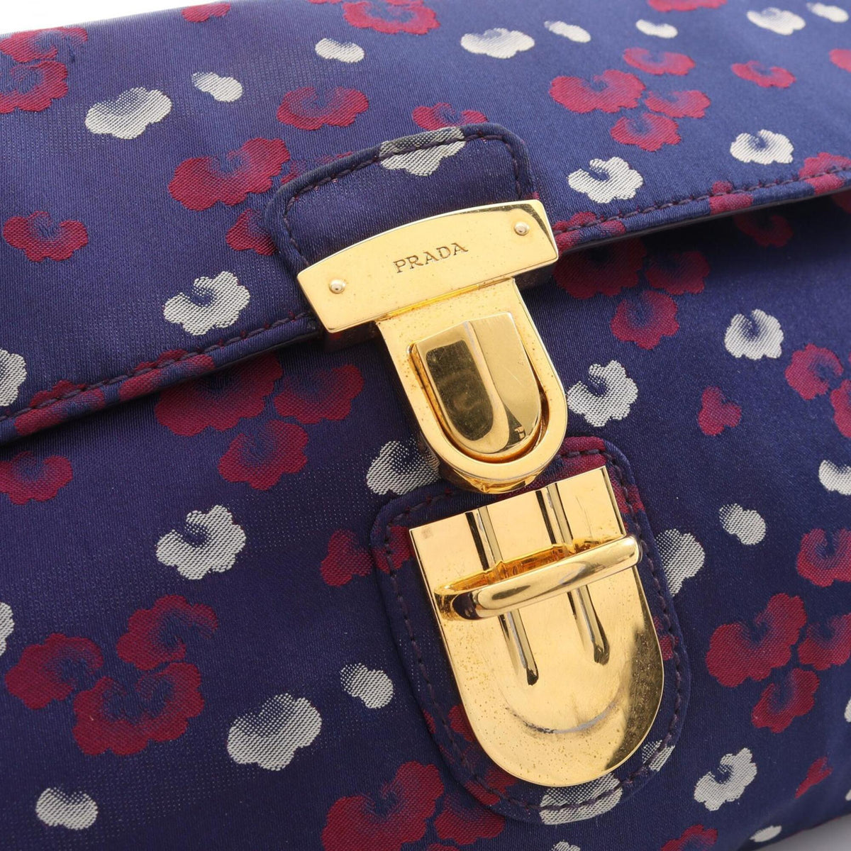 Prada Navy Red Color White Nylon Handbag Shoulder Bag (Pre-Owned)