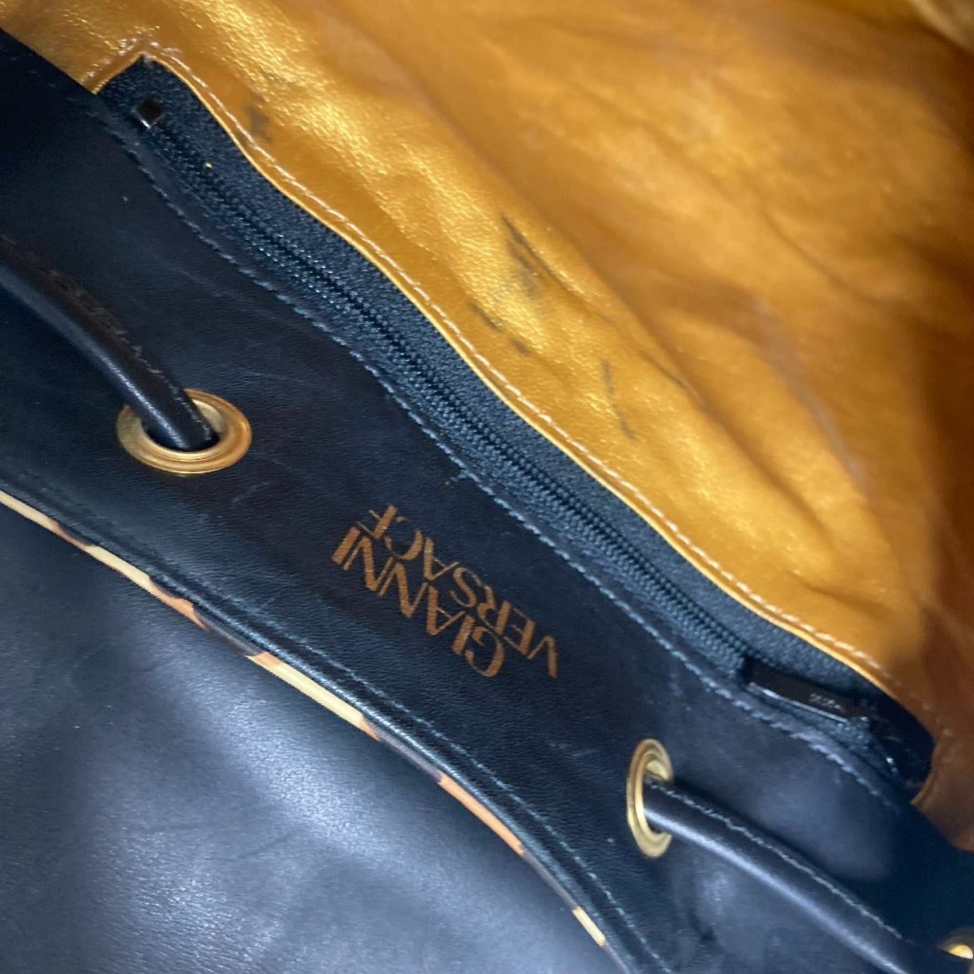 Versace Black Yellow Pvc Leather Backpack (Pre-Owned)