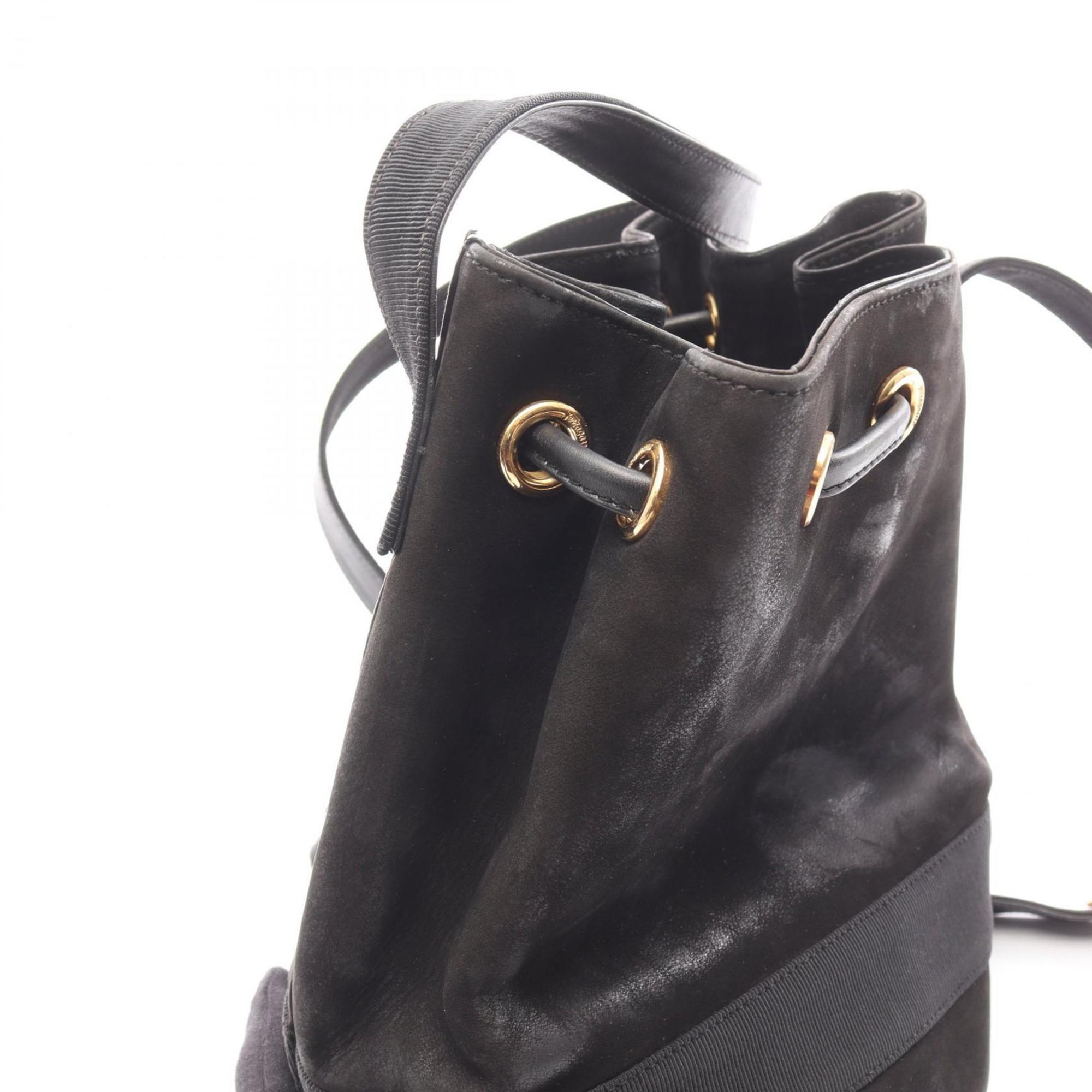 Salvatore Ferragamo Vara Black Suede Shoulder Bag (Pre-Owned)
