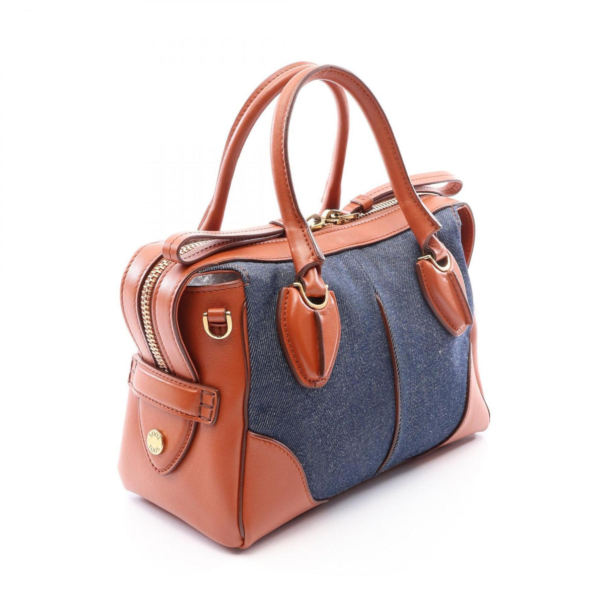 Tod's Brown Navy Denim Leather Handbag (Pre-Owned)