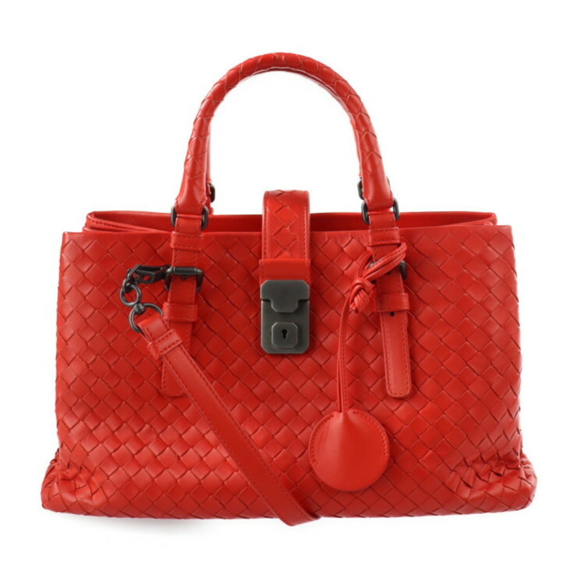 Bottega Veneta Intrecciato Red Color Intrecciato Handbag Shoulder Bag Tote Bag (Pre-Owned)