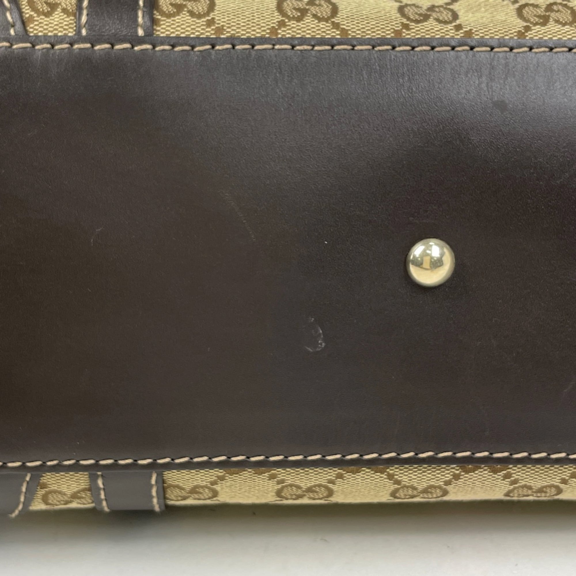 Gucci Beige Brown Gg Canvas Leather Tote Bag (Pre-Owned)