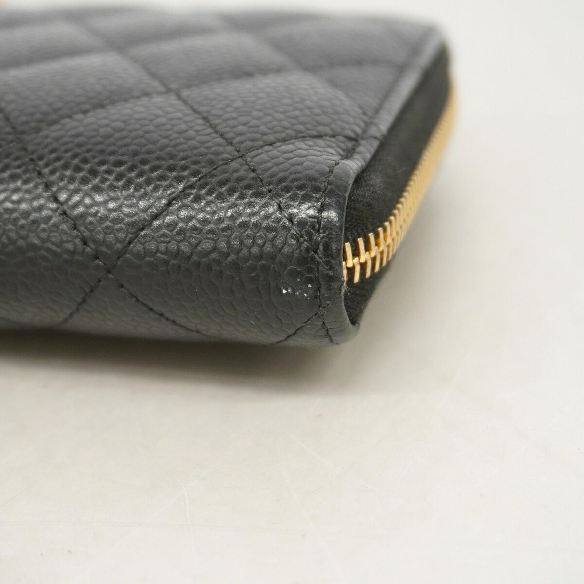 Chanel Black Grained Calfskin Long Wallet (Bi-Fold) (Pre-Owned)