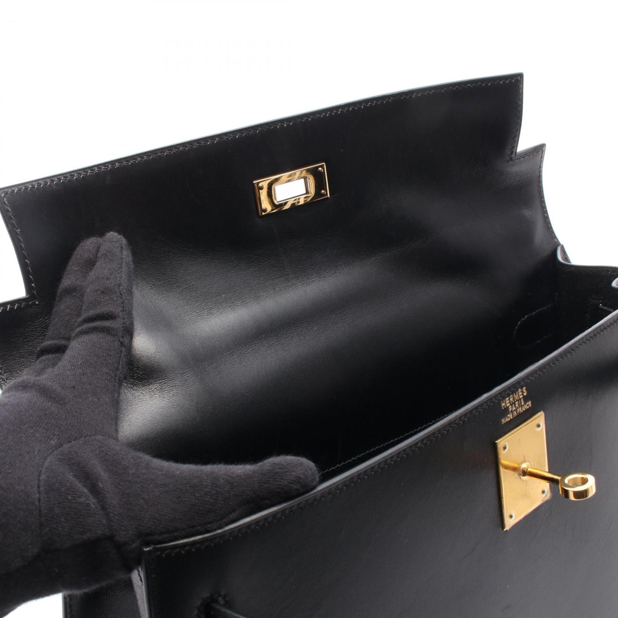 Hermes Black Box Calf Leather Leather Handbag (Pre-Owned)