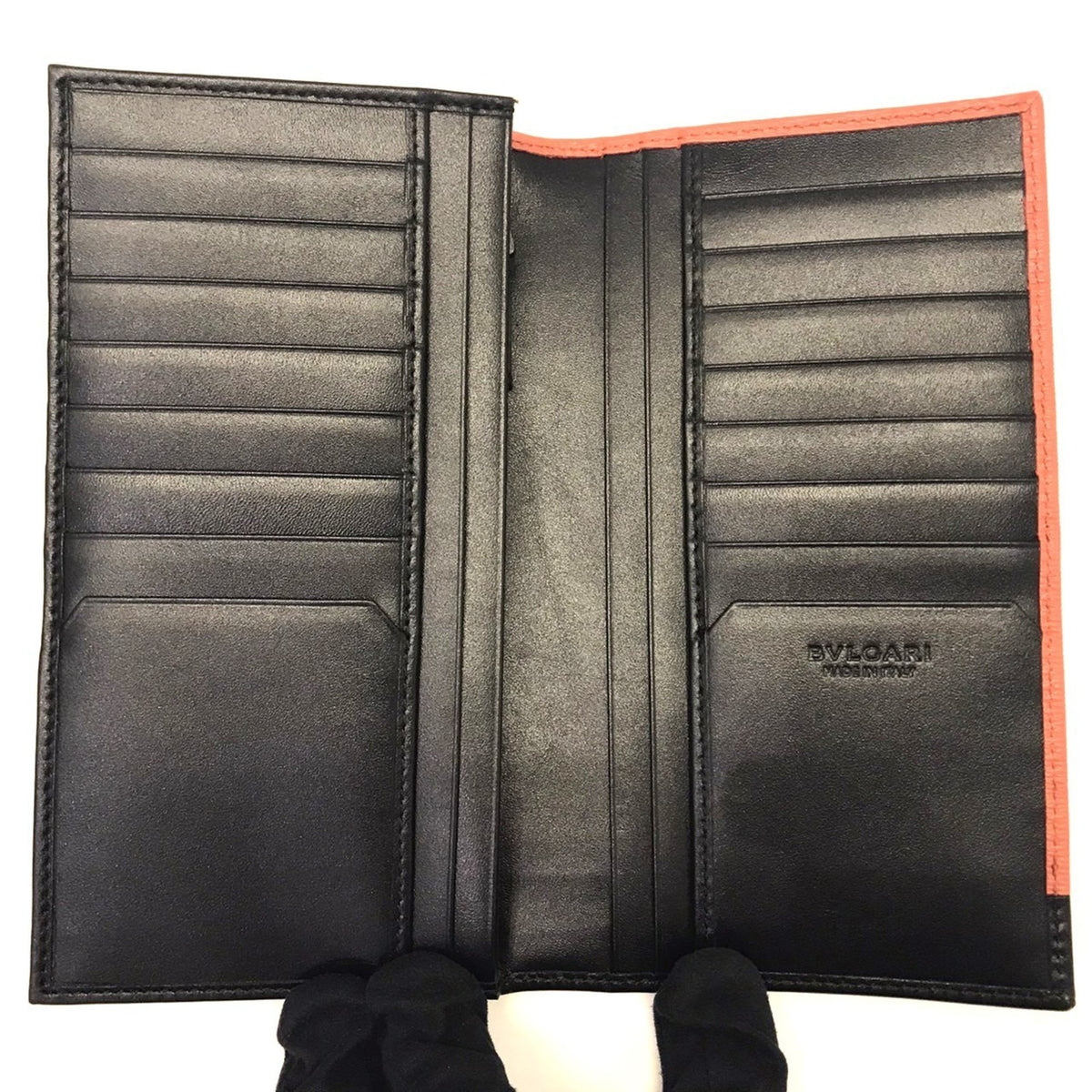 Bvlgari Orange Salmon Pink Leather Long Wallet (Bi-Fold) (Pre-Owned)