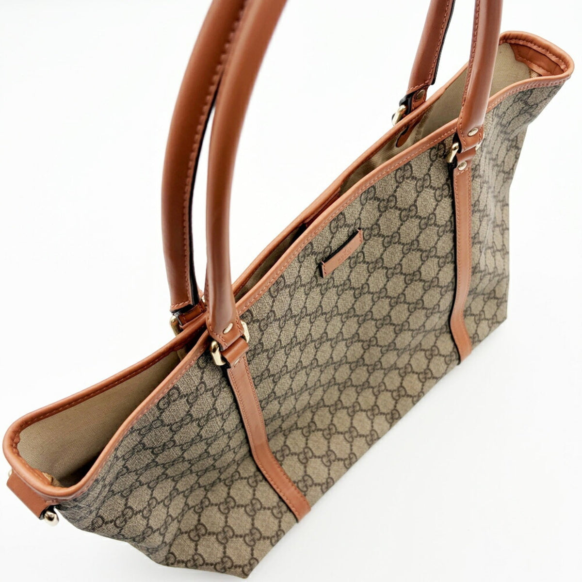 Gucci Gg Plus Beige Brown Pvc Leather Handbag Tote Bag (Pre-Owned)
