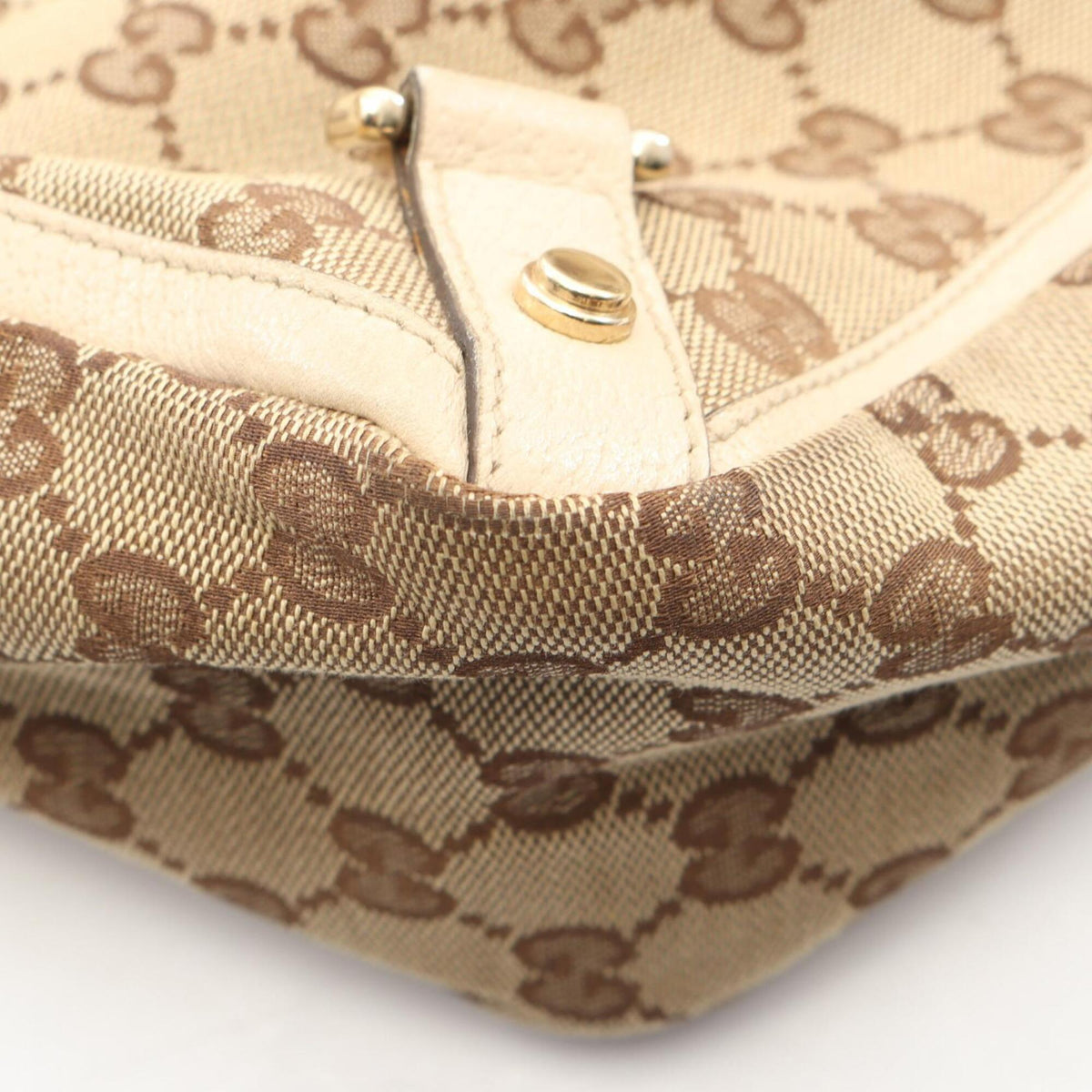 Gucci Beige Ivory Canvas Leather Handbag Tote Bag (Pre-Owned)