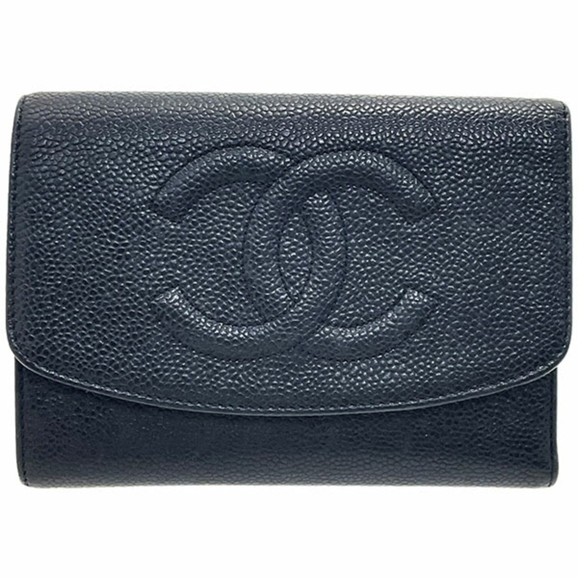 Chanel Black Grained Calfskin Wallet (Tri-Fold) (Pre-Owned)