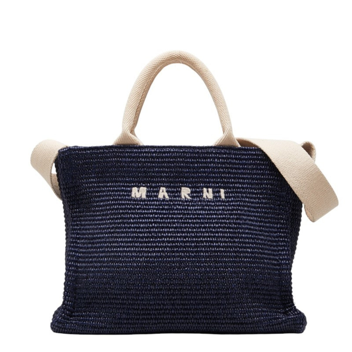 Marni Ivory Navy Cotton Nylon Handbag Shoulder Bag (Pre-Owned)