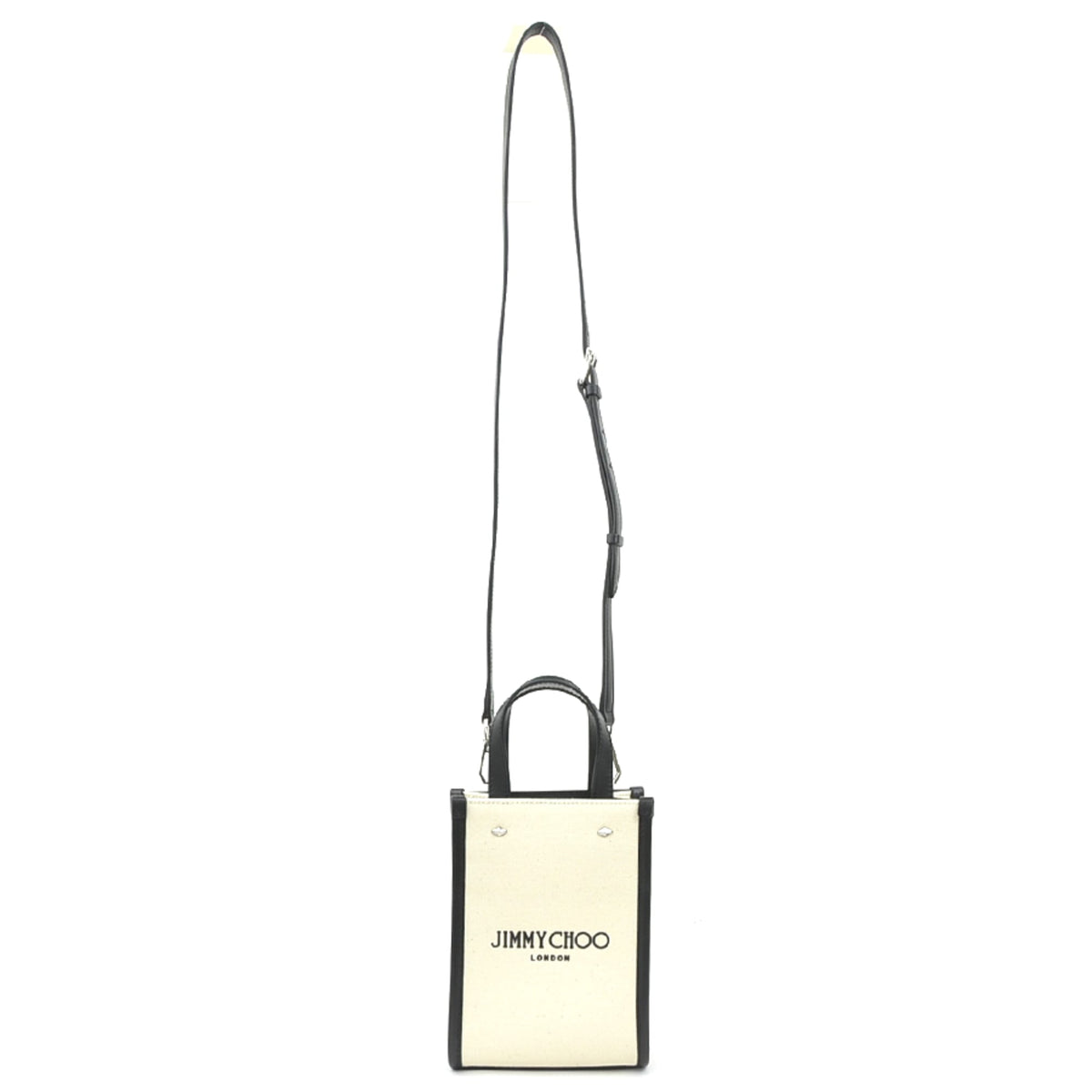 Jimmy Choo Black Ivory Canvas Leather Shoulder Bag (Pre-Owned)