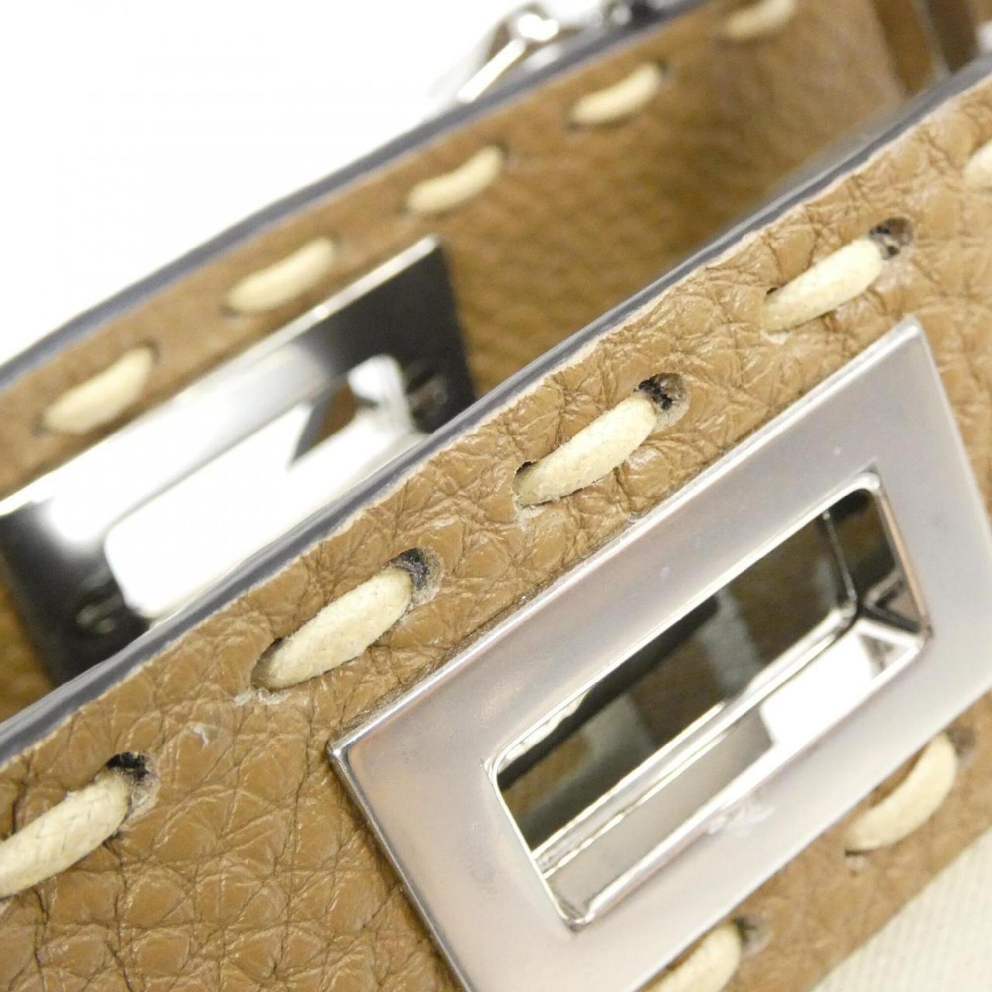 Fendi Selleria Beige Light Brown Canvas Leather Handbag (Pre-Owned)