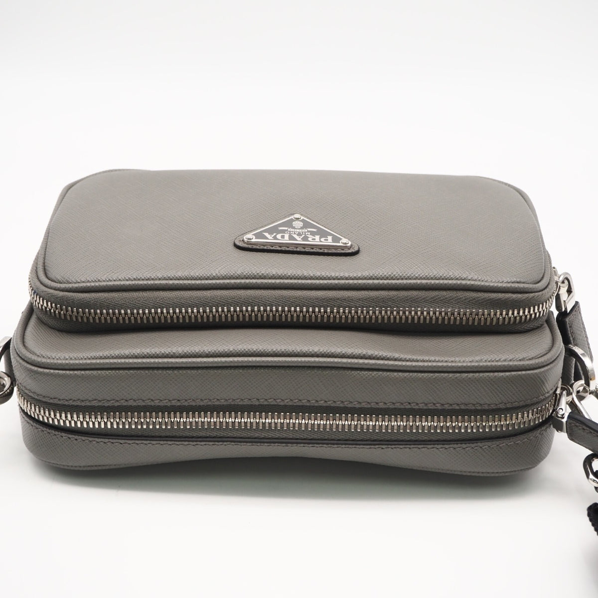 Prada Saffiano Gray Saffiano Shoulder Bag (Pre-Owned)