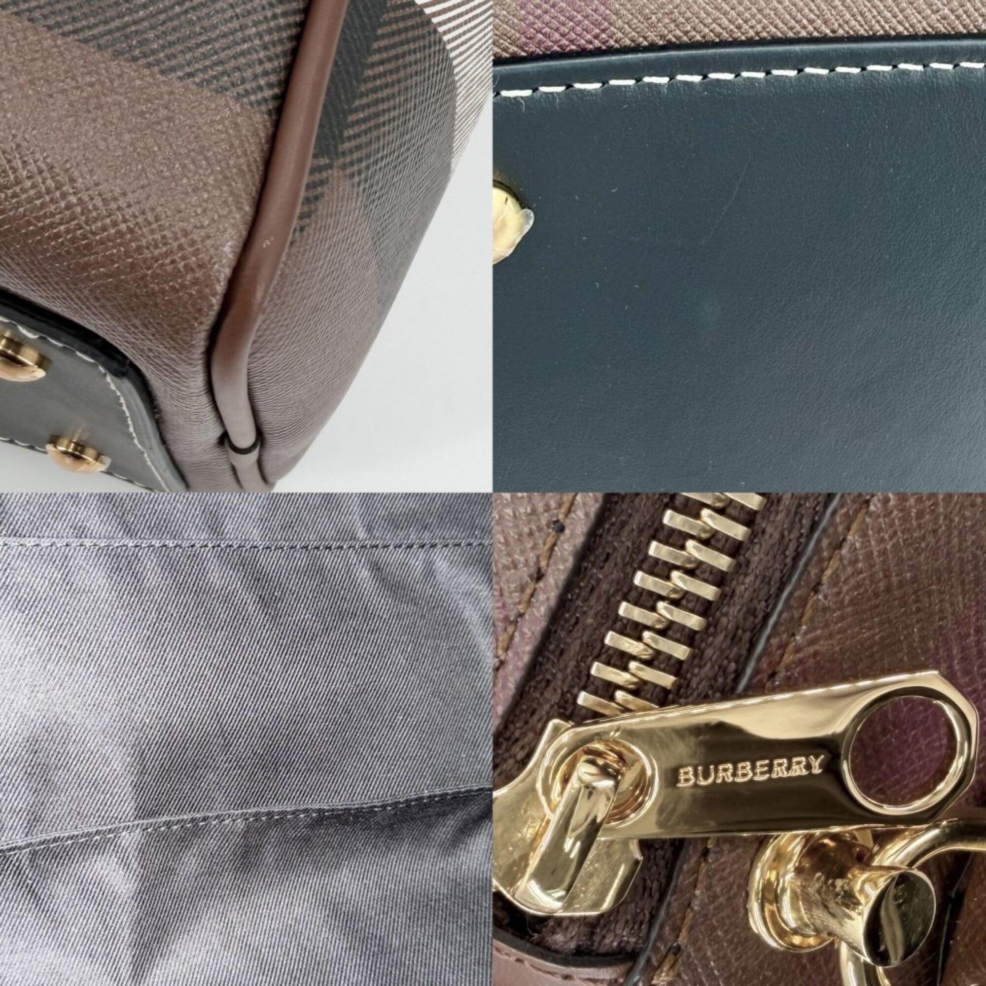 Burberry Black Brown Leather Boston Bag Handbag Shoulder Bag (Pre-Owned)