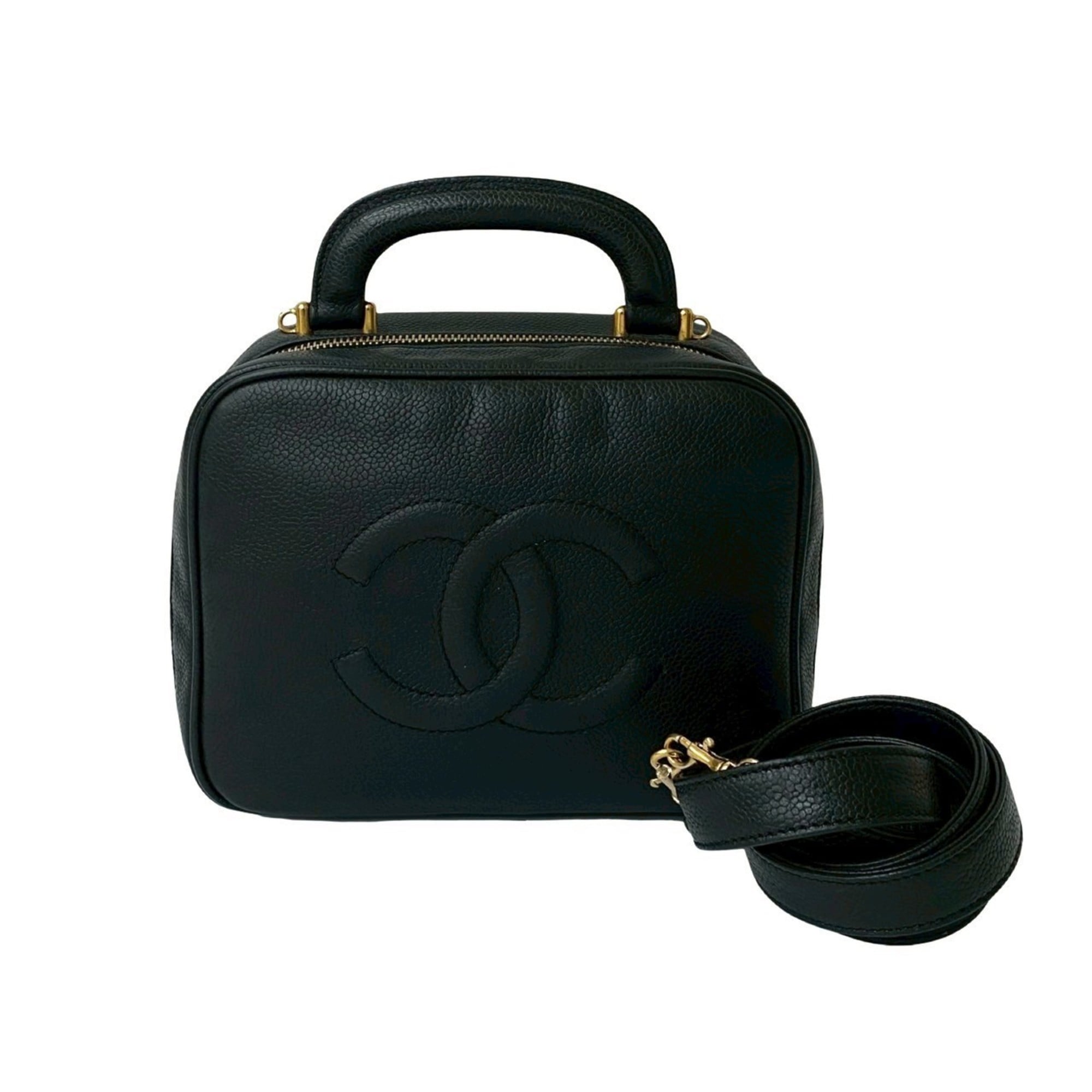 Chanel Black Grained Calfskin Handbag Shoulder Bag (Pre-Owned)