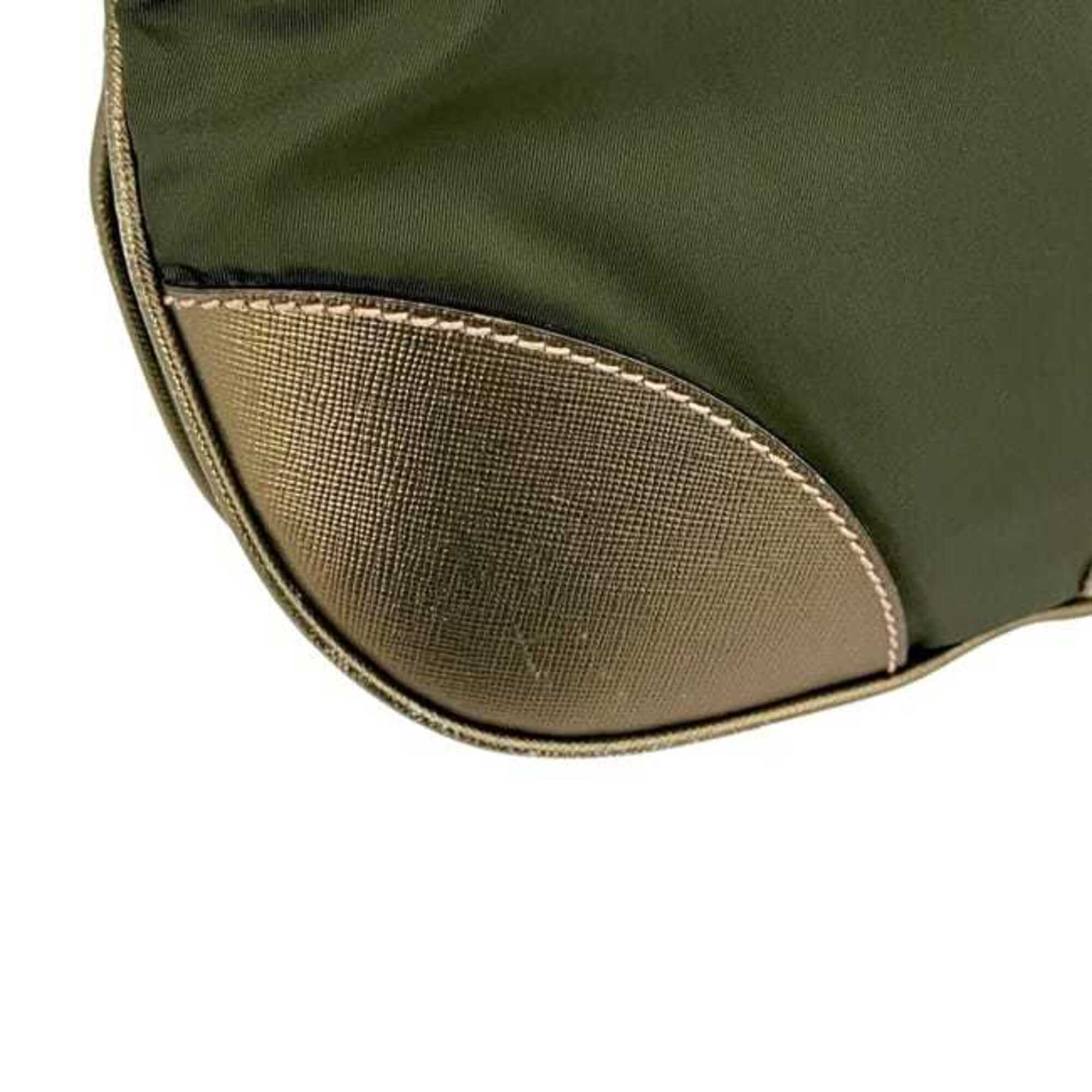 Prada Green Khaki Nylon Leather Shoulder Bag (Pre-Owned)