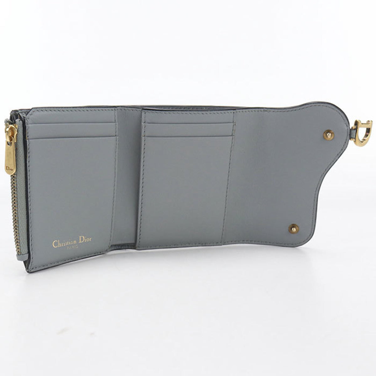 Christian Dior Gray Leather Wallet (Tri-Fold) (Pre-Owned)