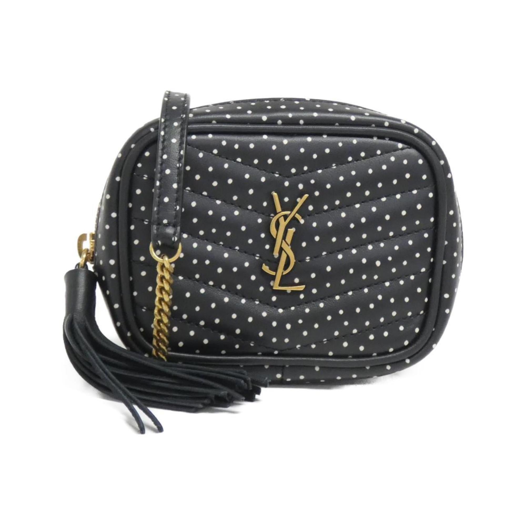 Saint Laurent Black White Leather Handbag Shoulder Bag (Pre-Owned)
