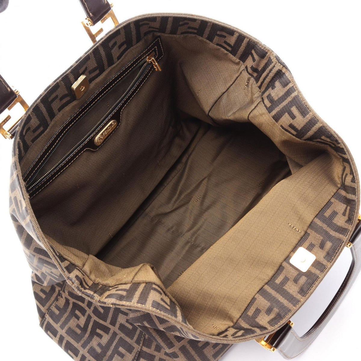 Fendi Black Brown Canvas Leather Handbag (Pre-Owned)